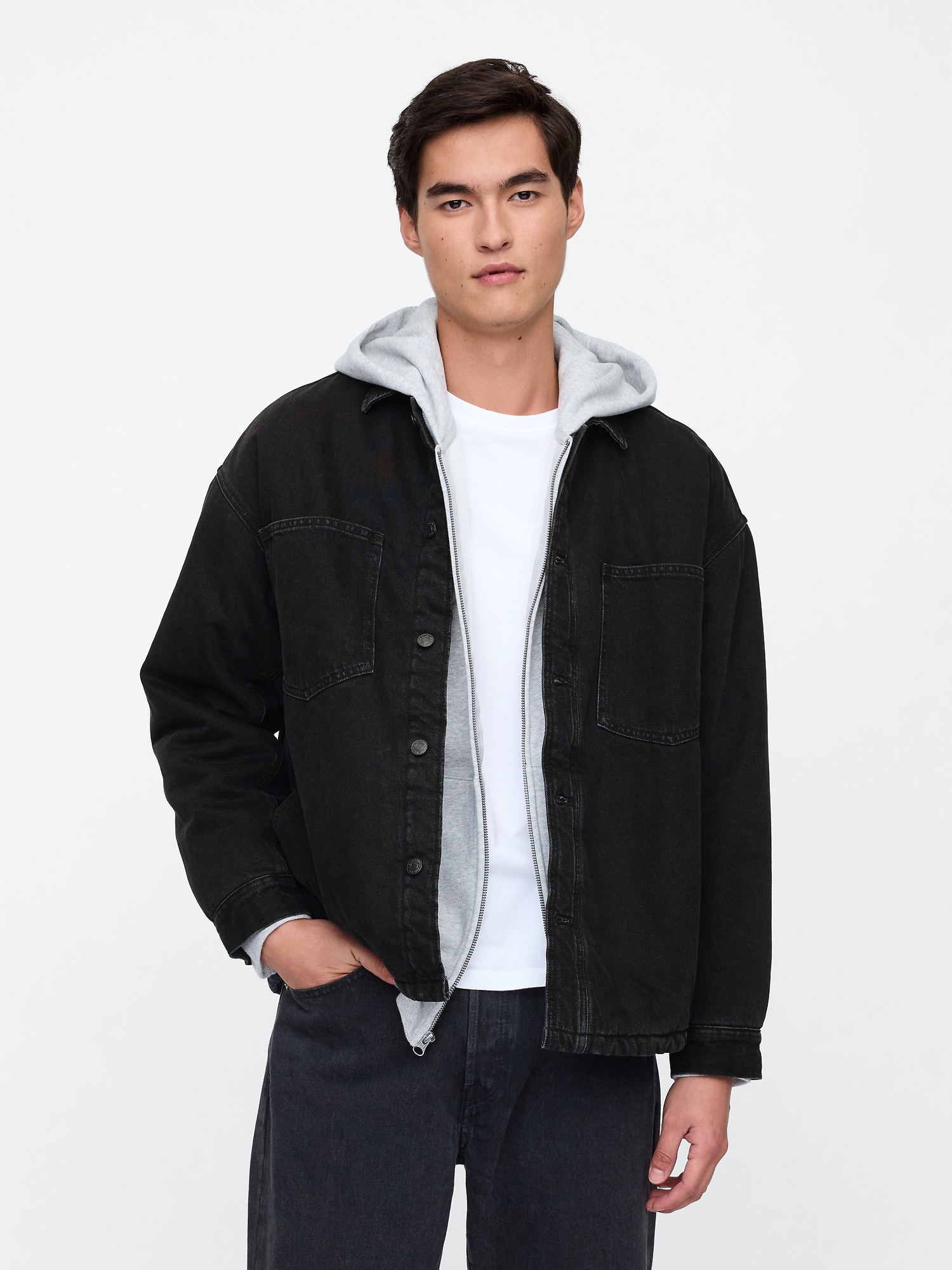 Relaxed Denim Sherpa-Lined Shirt Jacket