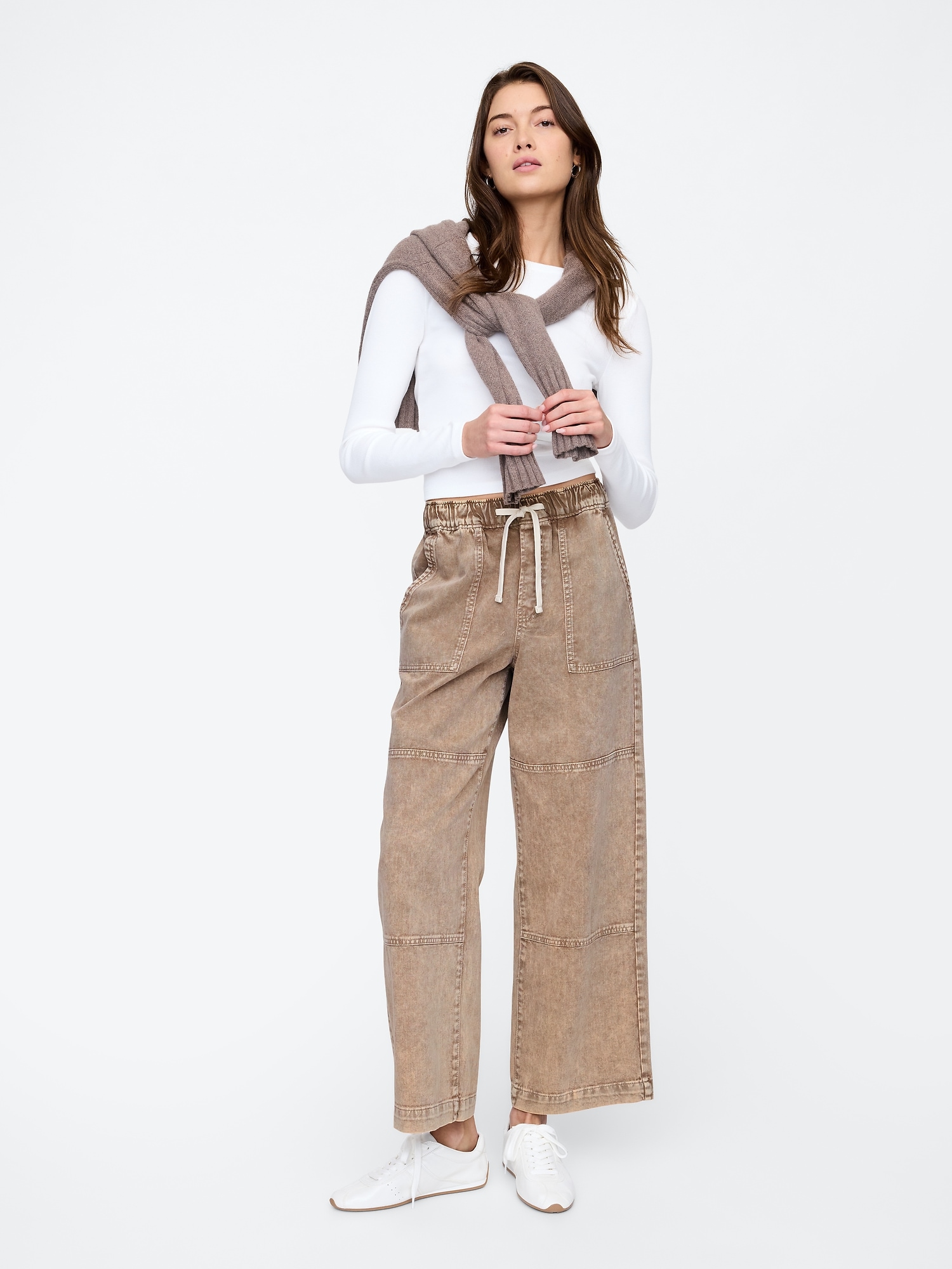 High Rise Wide-Leg Utility Pull-On Jeans