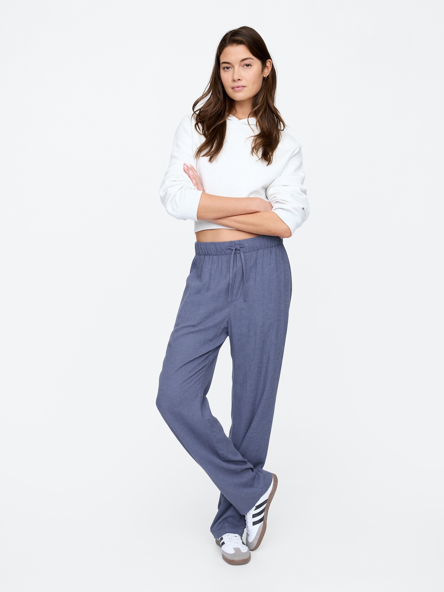 Mid Rise Easy Linen-Blend Pants