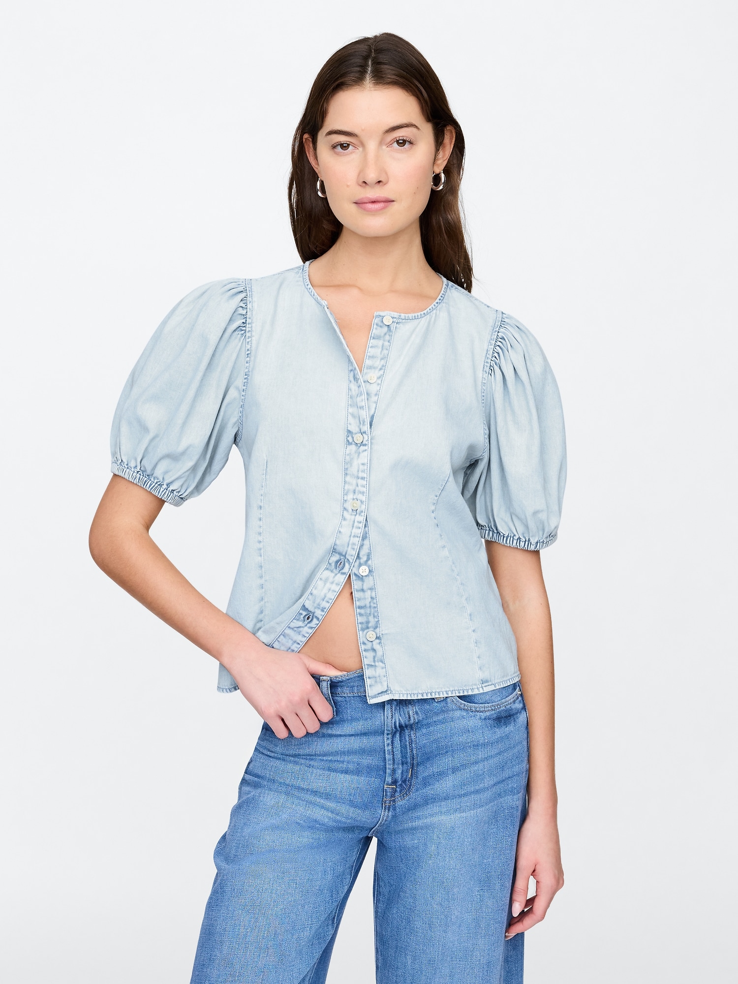 Denim Puff Sleeve Top