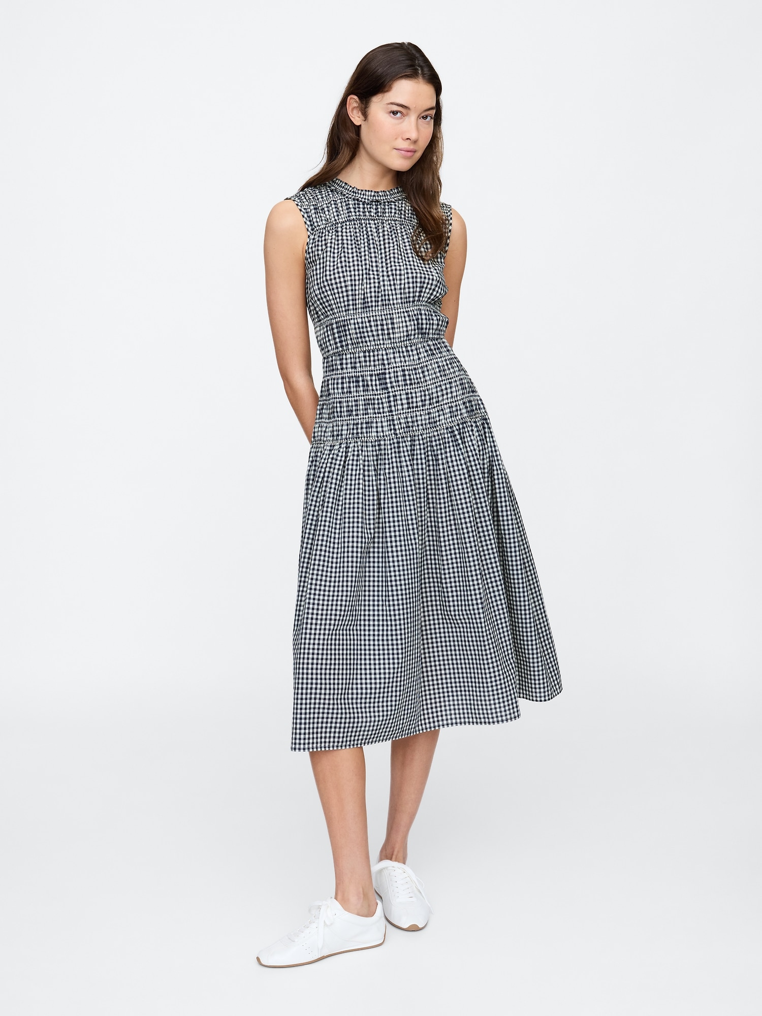 Sleeveless Smocked Ruffle Midi Dress