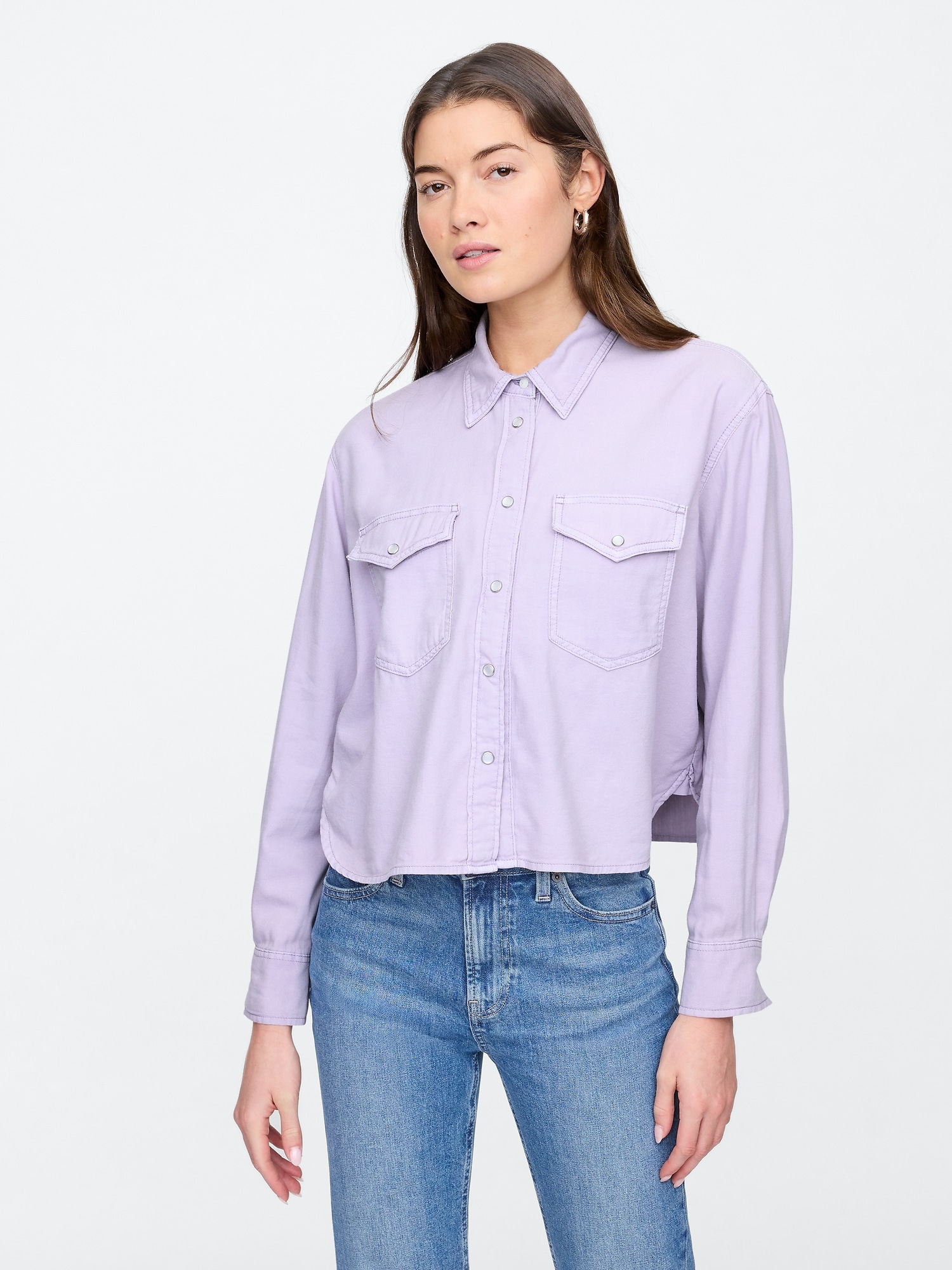 Cropped Denim Western Shirt