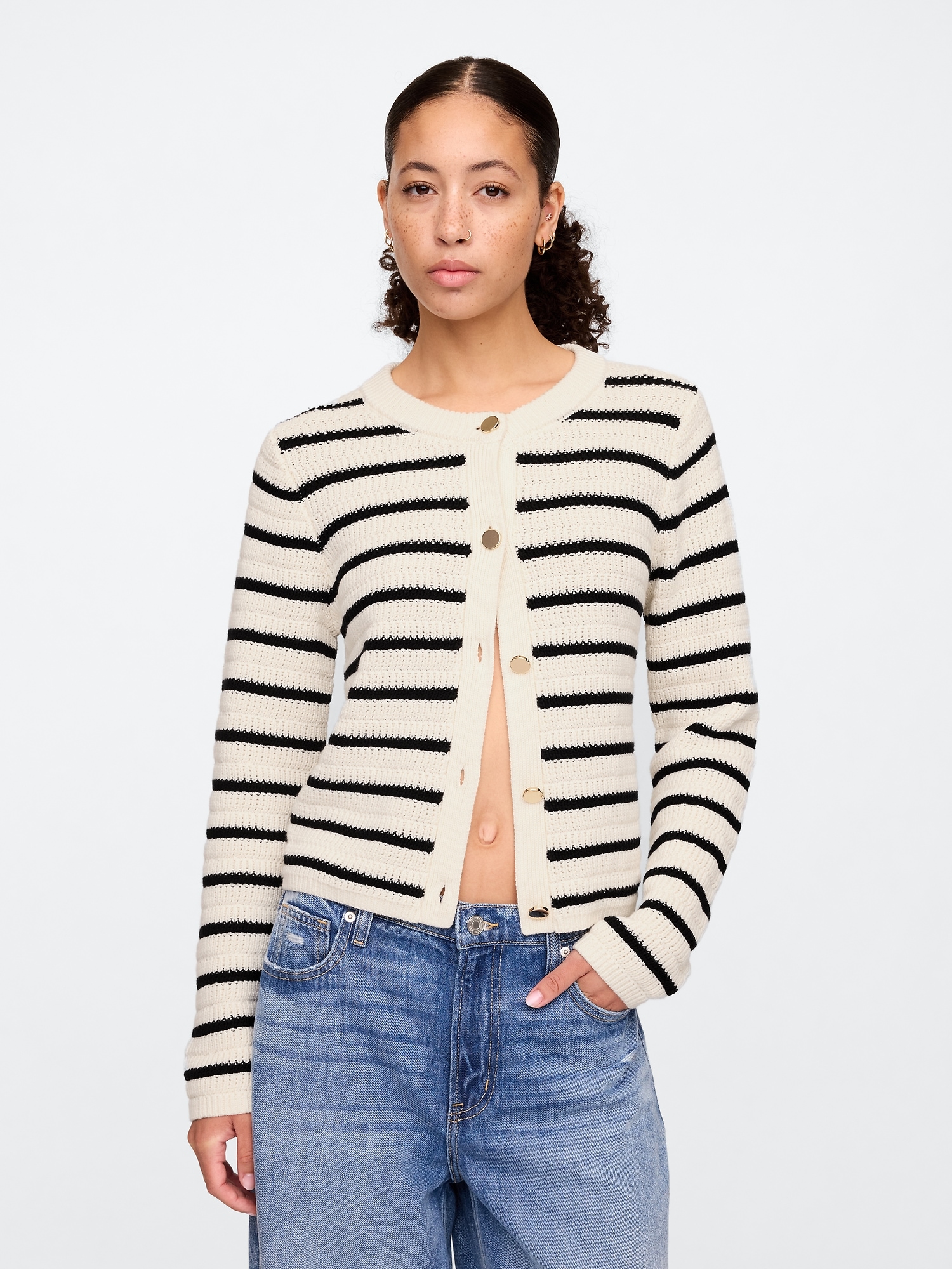 Stripe Mixed-Stitch Cardigan