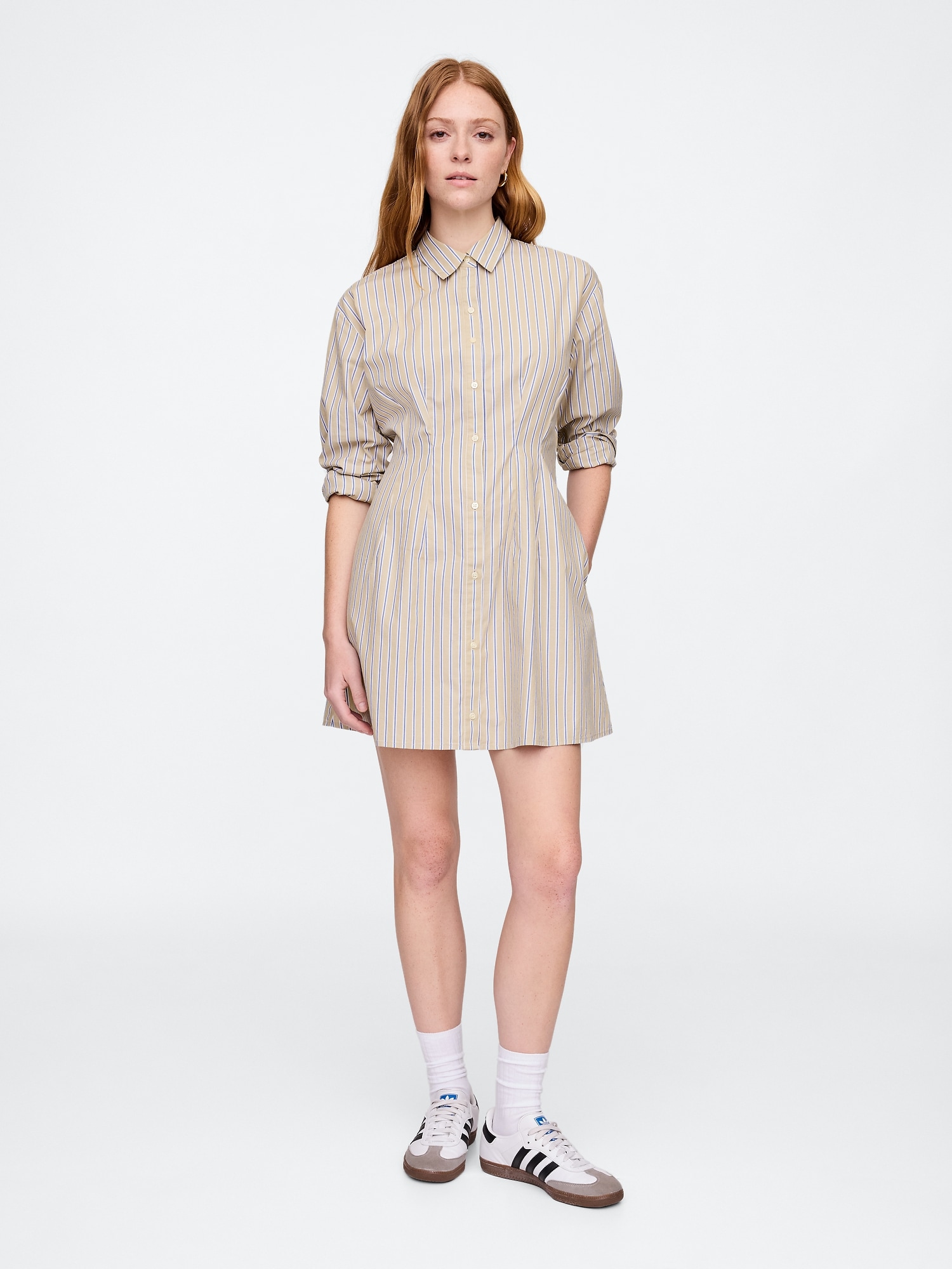 Stripe Poplin Mini Shirtdress