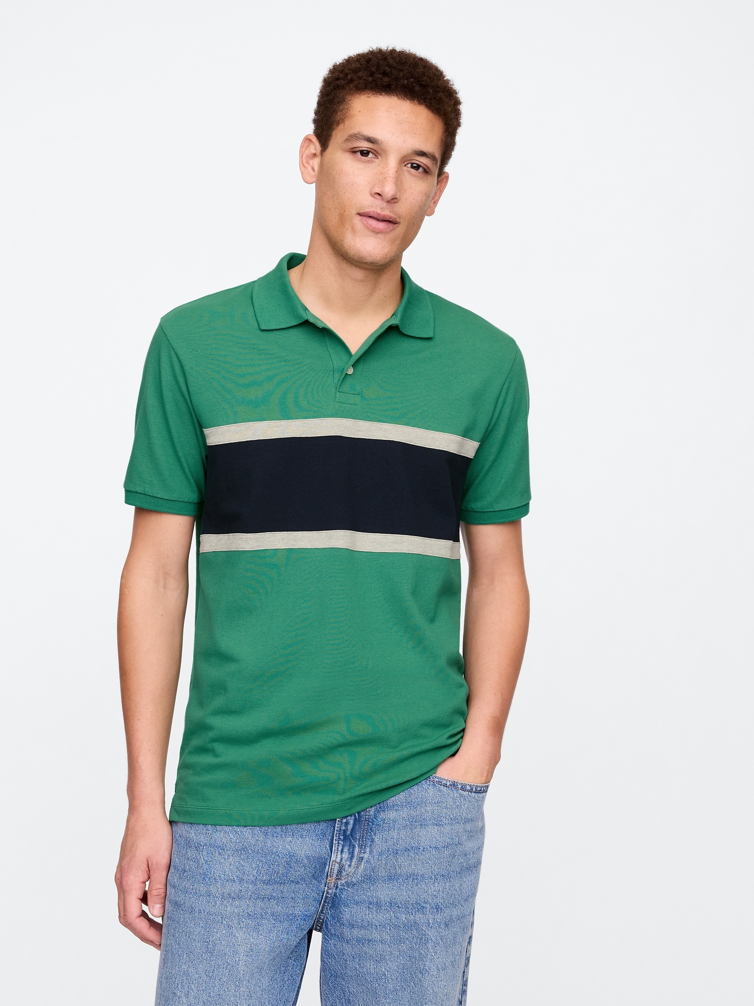 Colorblock Stretch Pique Polo Shirt