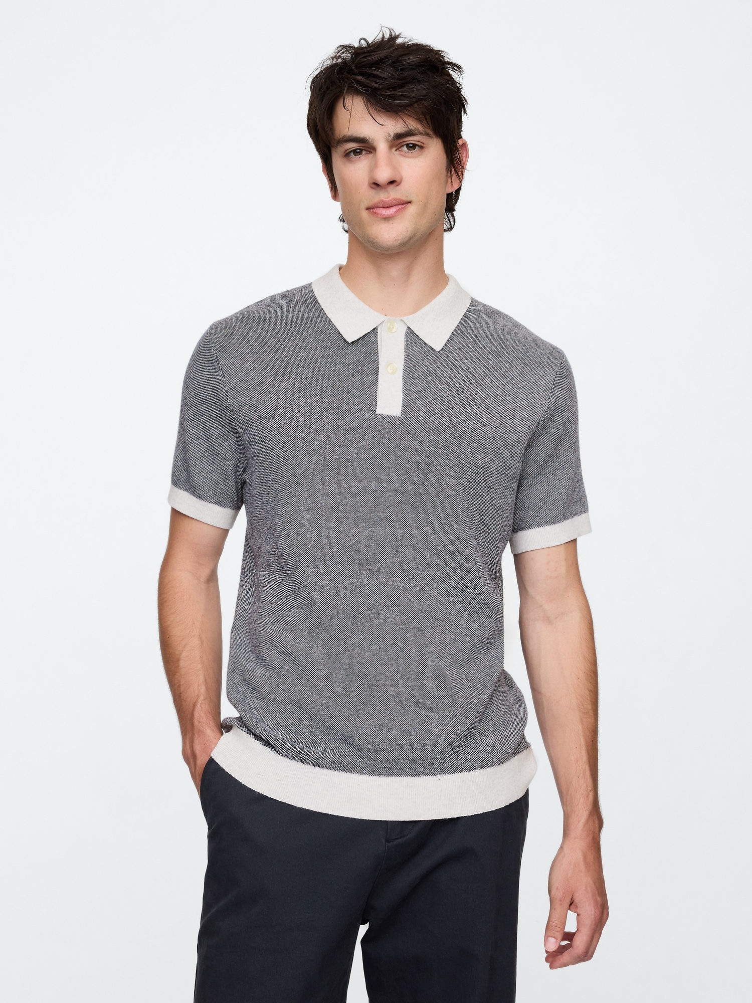 Textured Polo Sweater