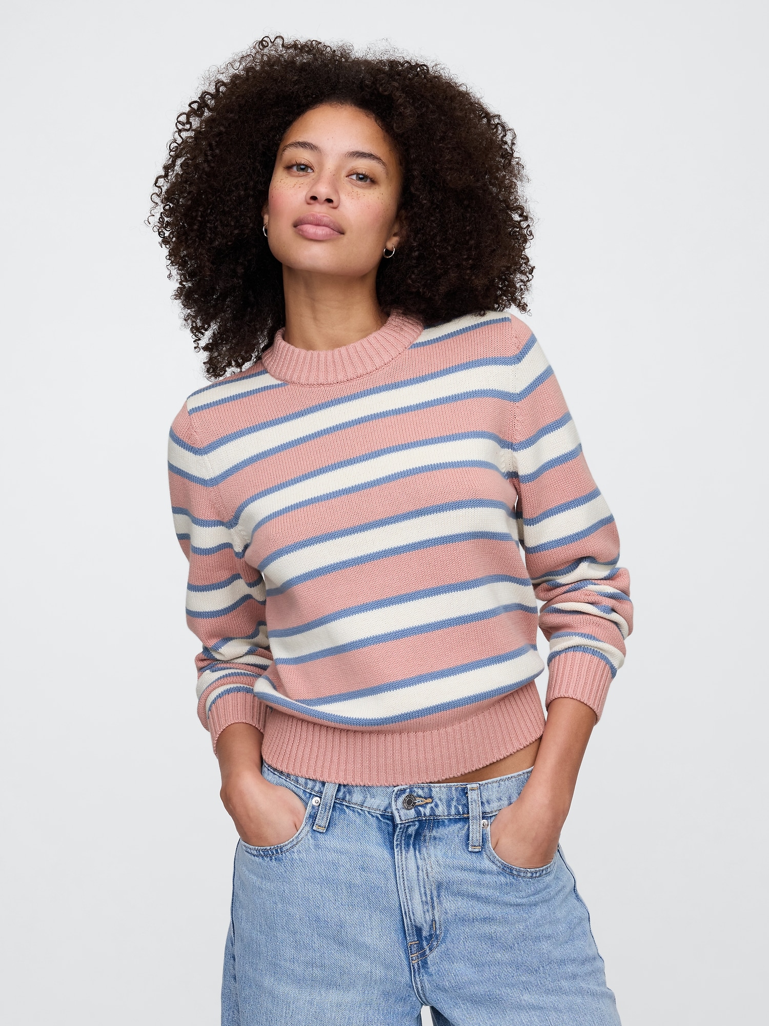 Stripe High Neck Crewneck Sweater