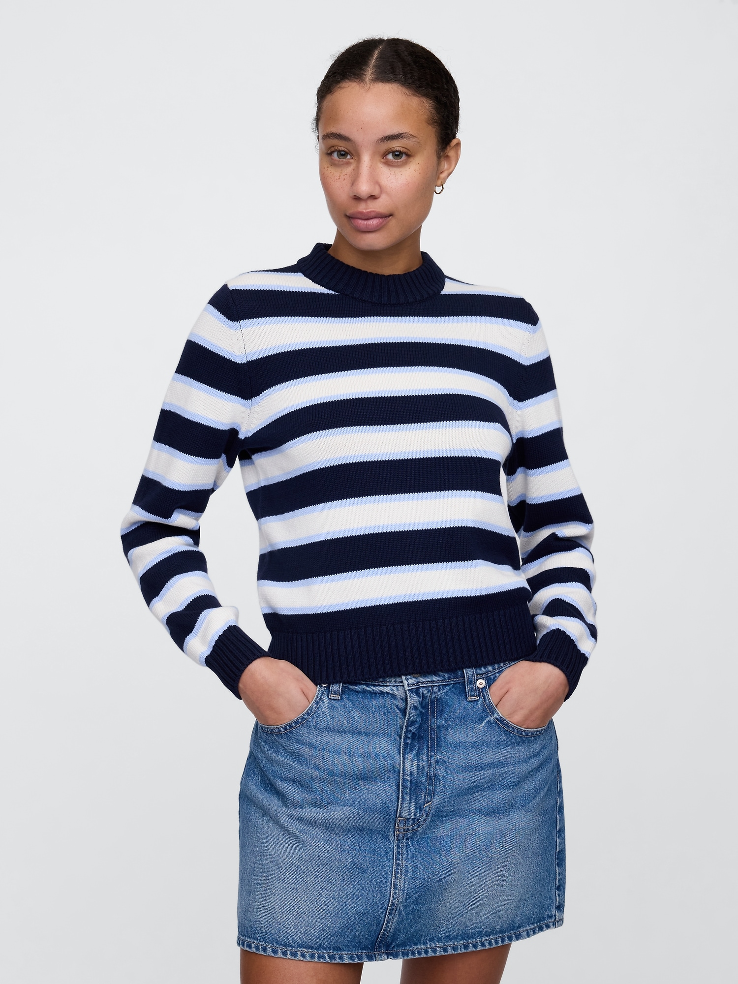 Stripe High Neck Crewneck Sweater