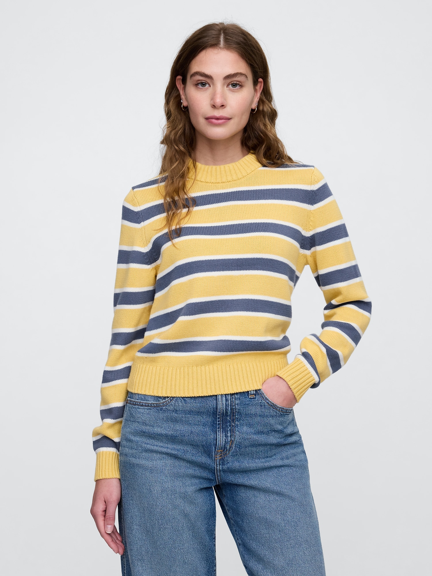 Stripe High Neck Crewneck Sweater