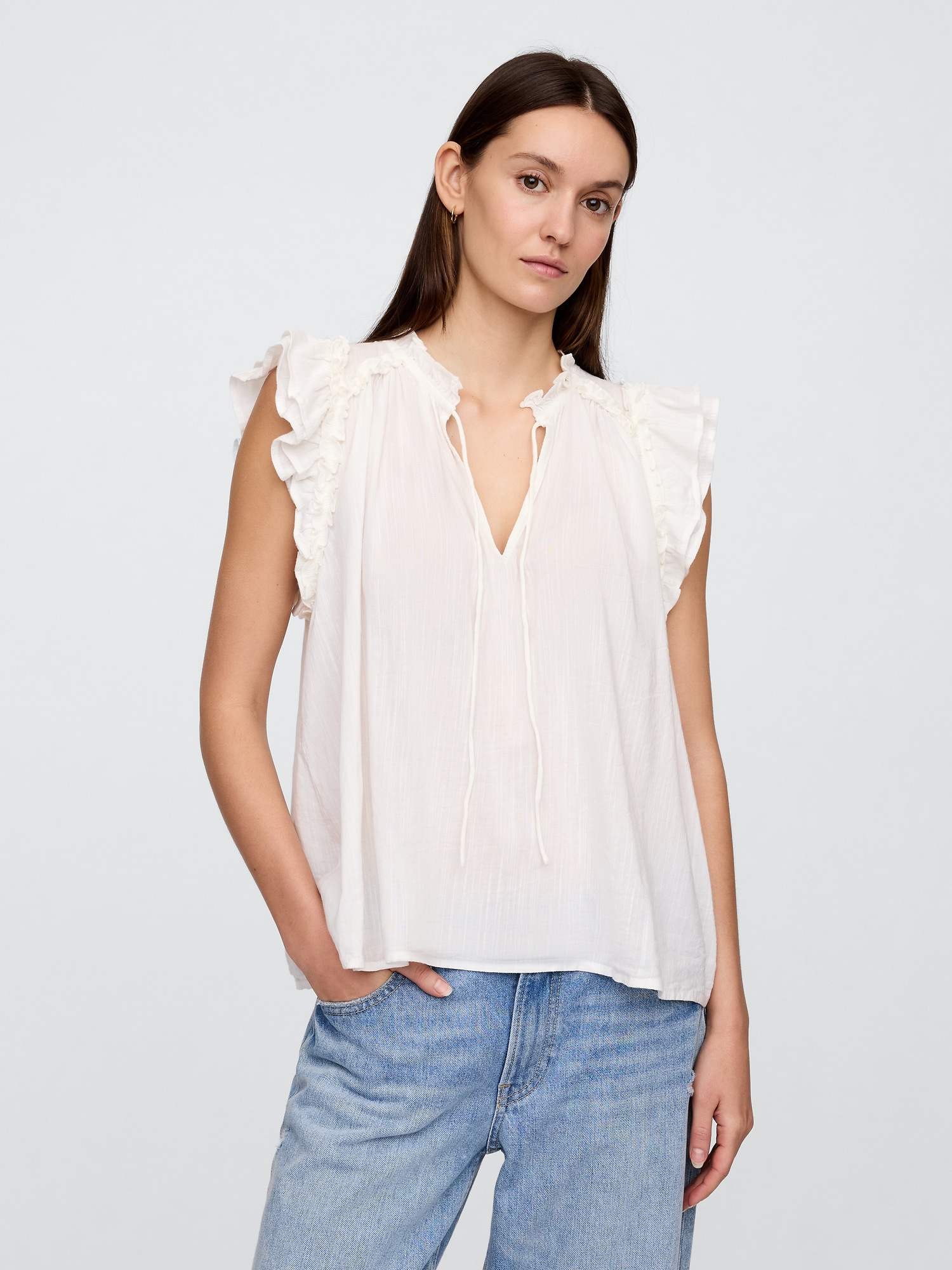 Ruffle Splitneck Top