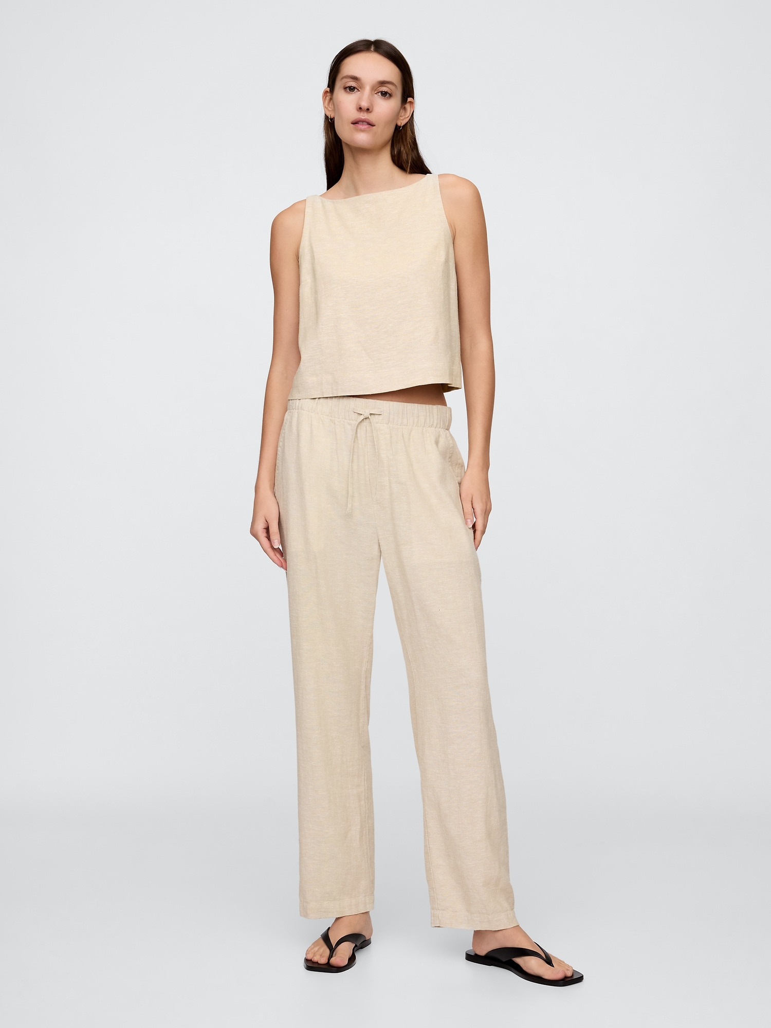 Mid Rise Easy Linen-Blend Pants