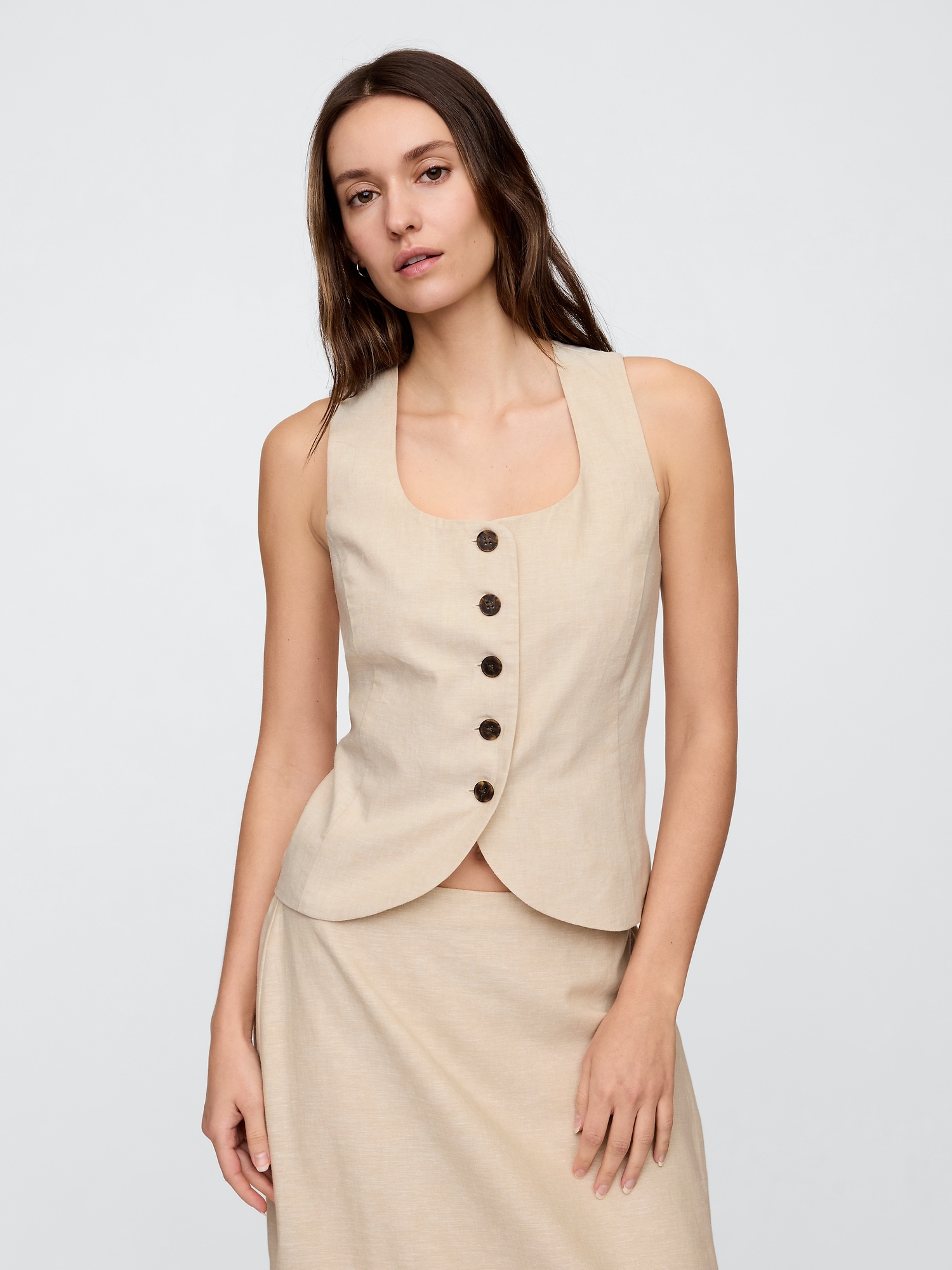 Linen-Blend Scoopneck Vest