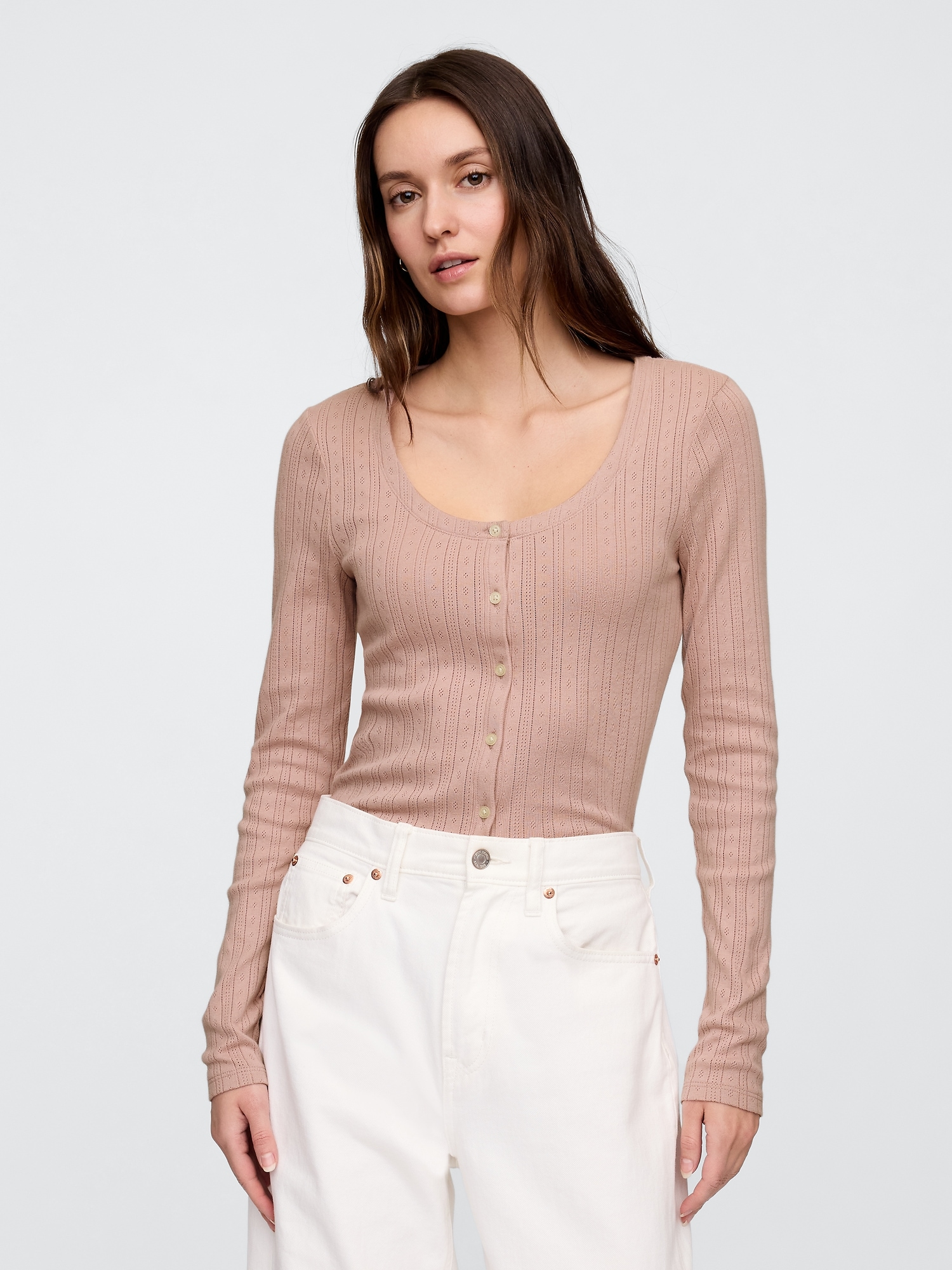 Pointelle Scoopneck Cardigan