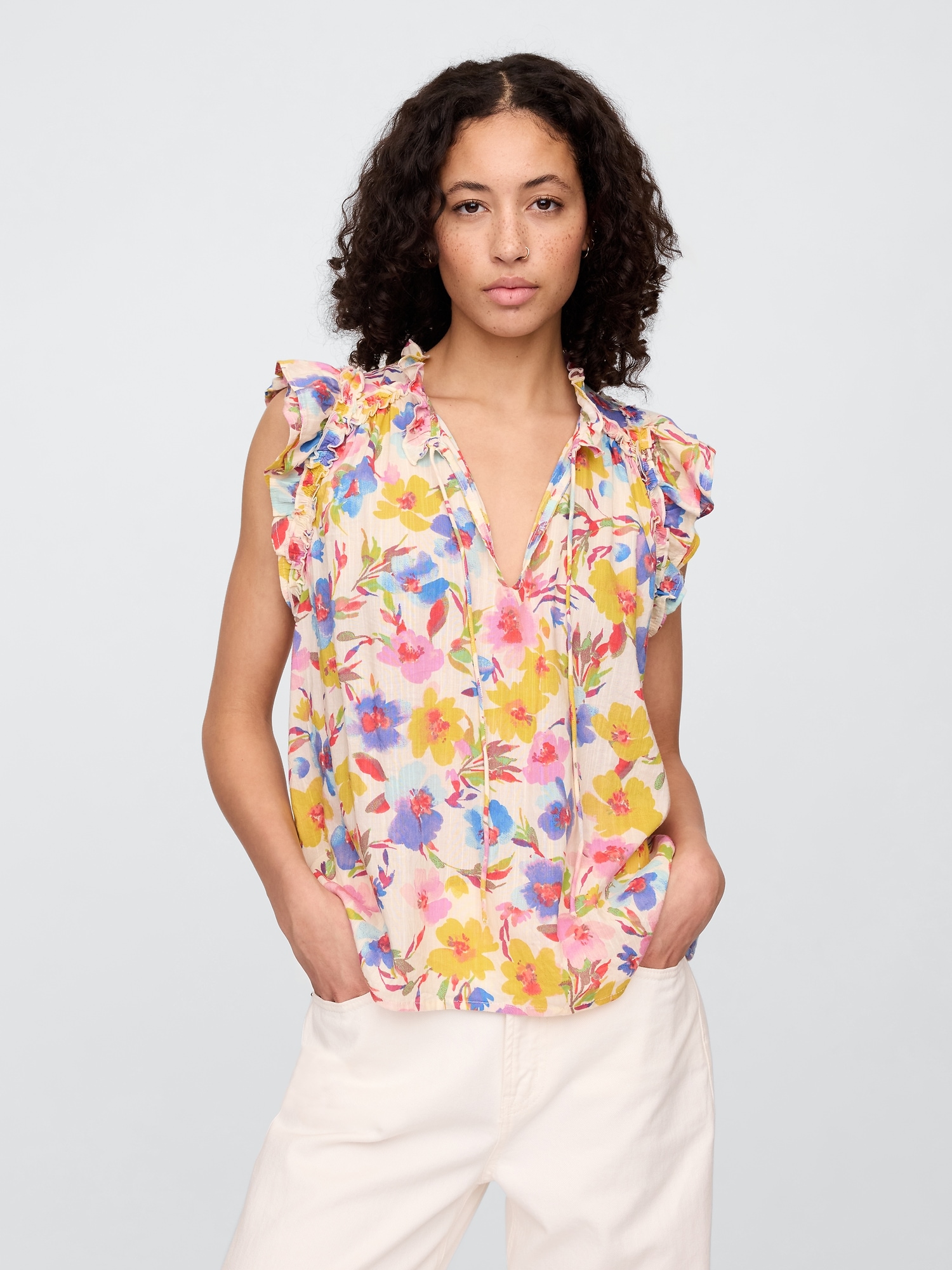 Ruffle Splitneck Top