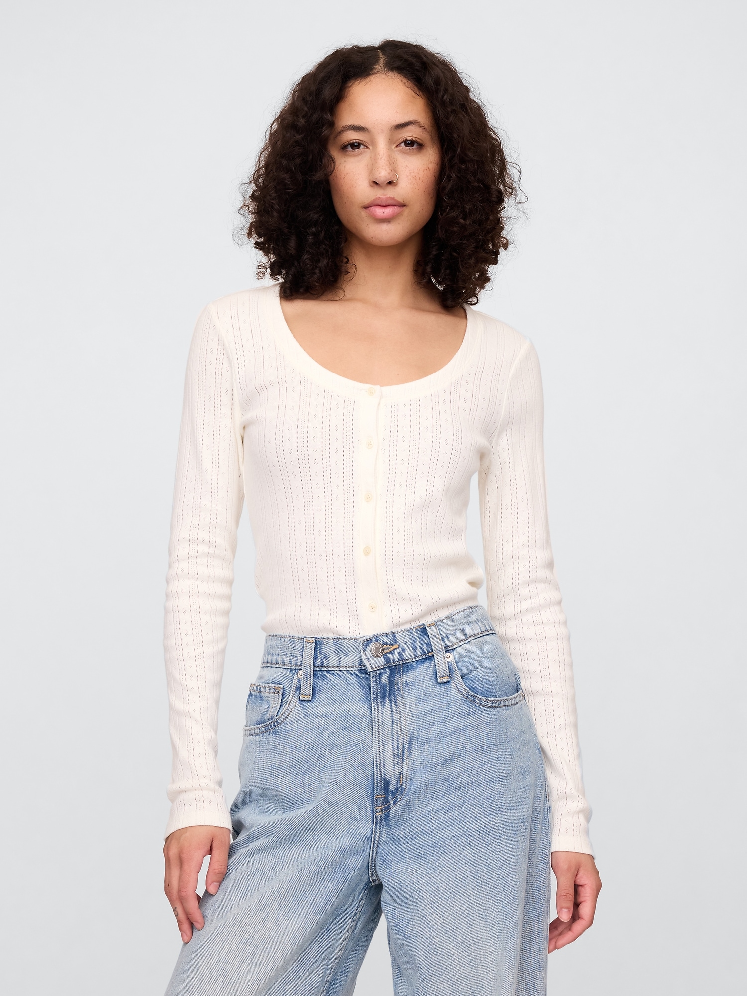 Pointelle Scoopneck Cardigan