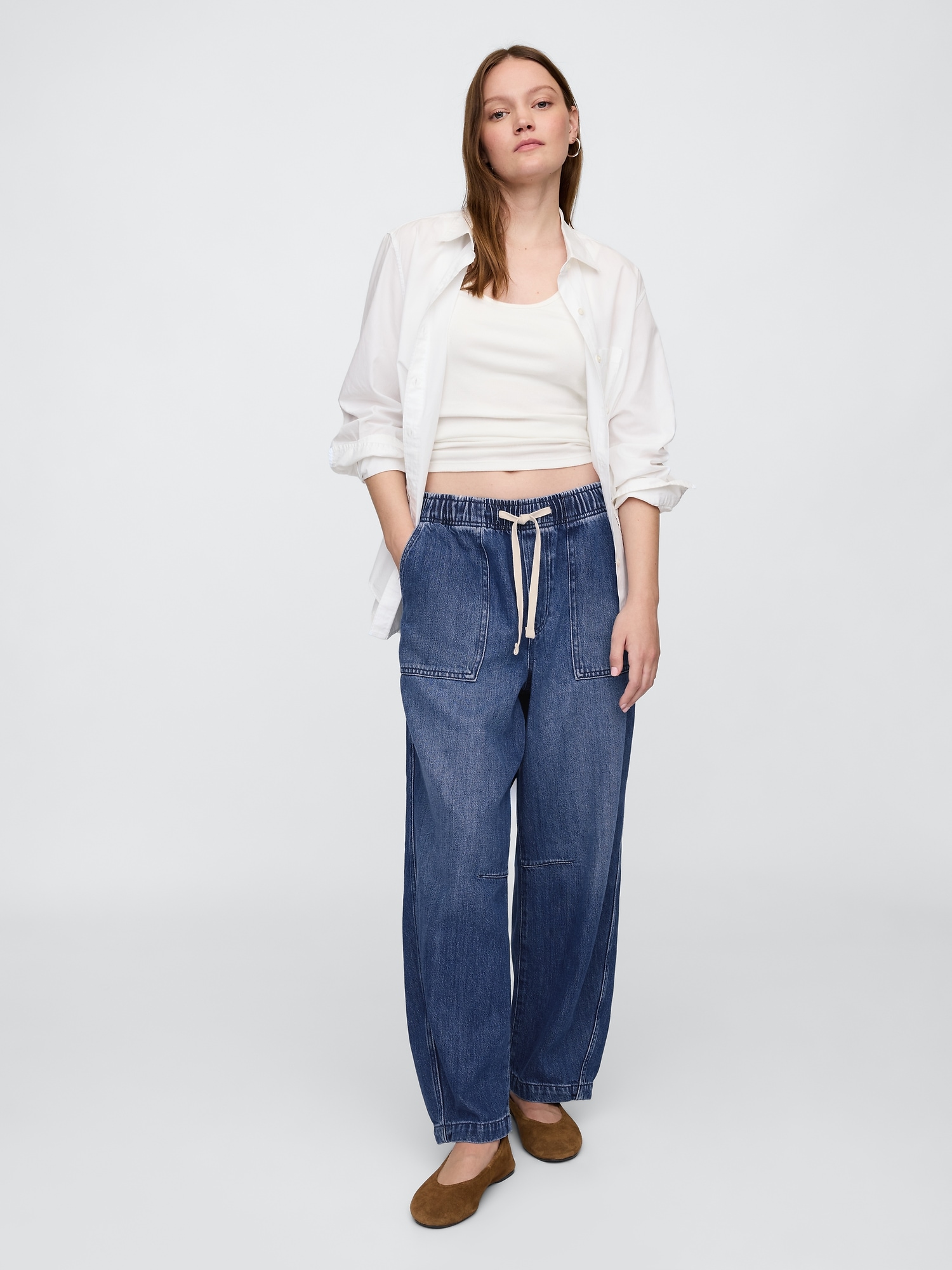 Mid Rise SuperSoft Pull-On Barrel Jeans