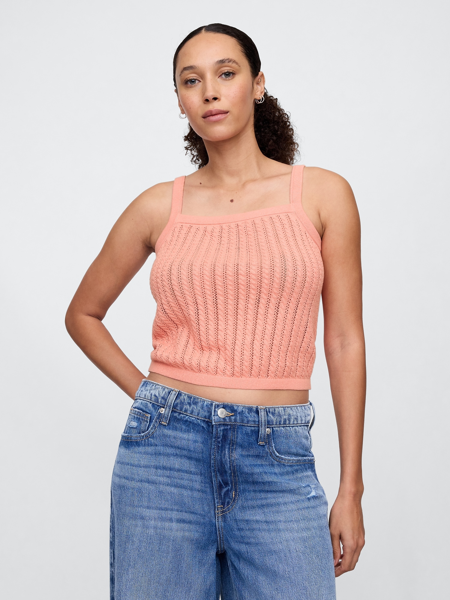 Open-Stitch Sweater Tank Top