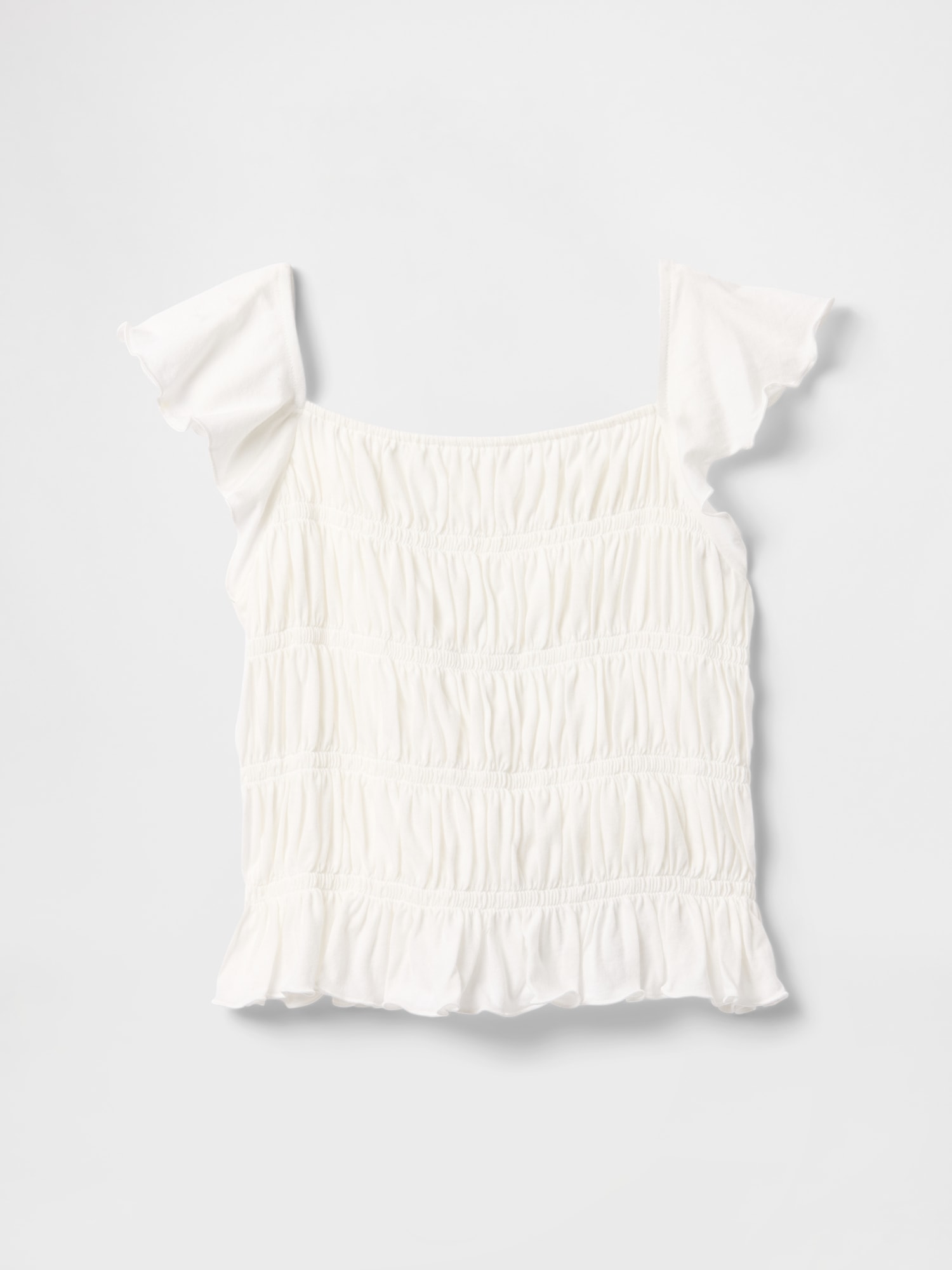 Kids Smocked Peplum Top - White