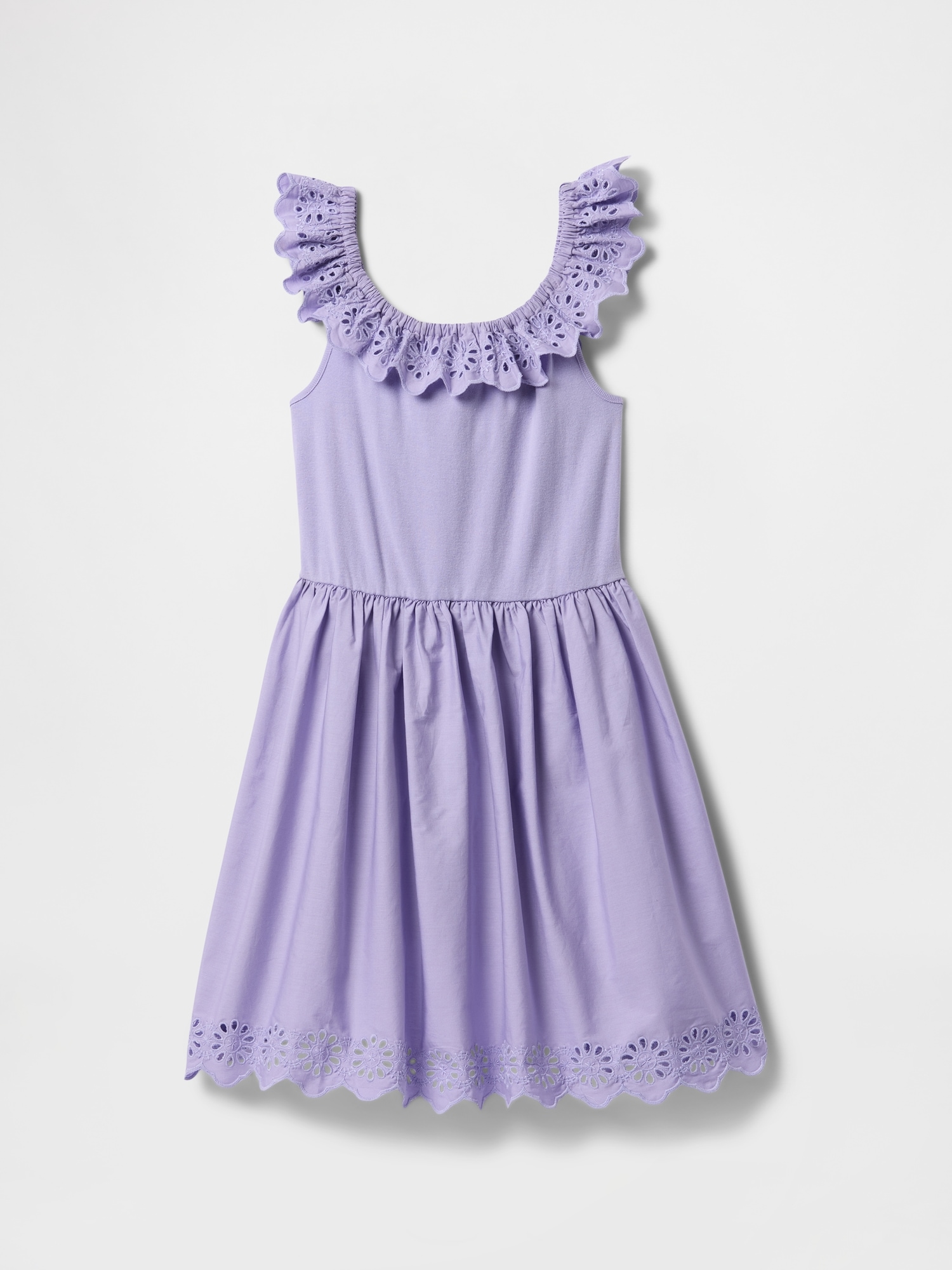 Kids Eyelet Ruffle Dress - Purple