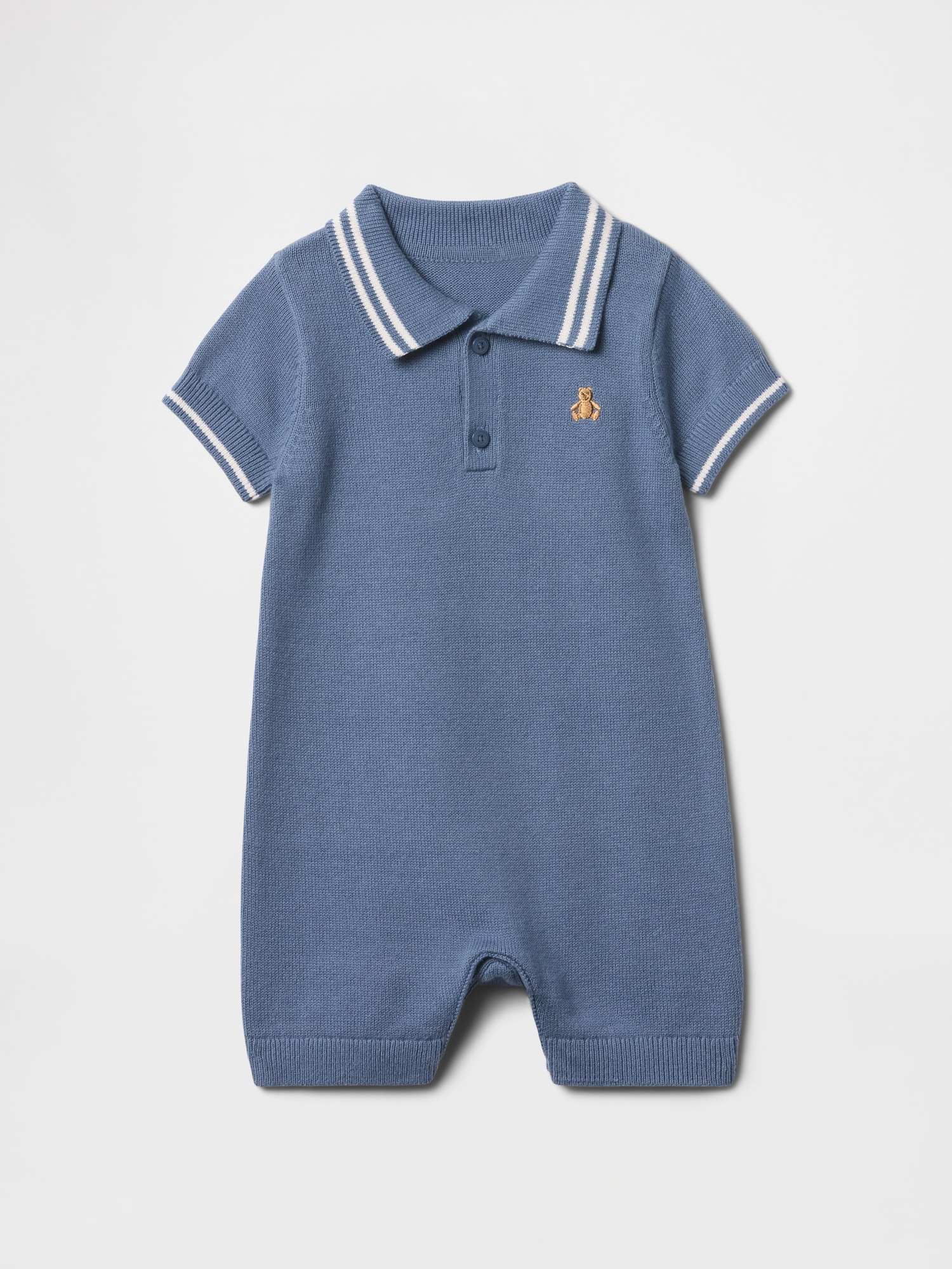 Baby Polo Sweater Romper - Blue