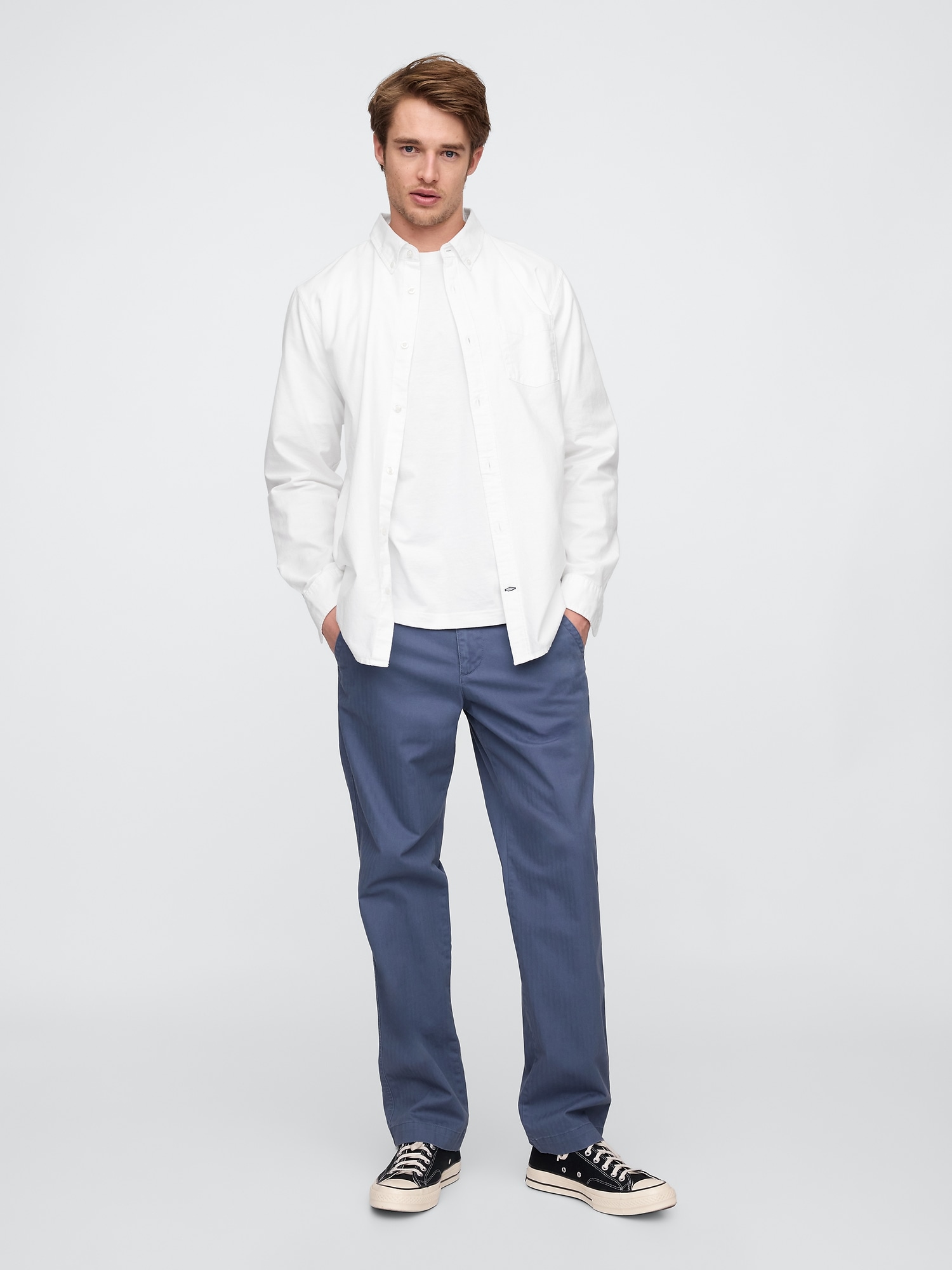 Straight Herringbone Utility Pants