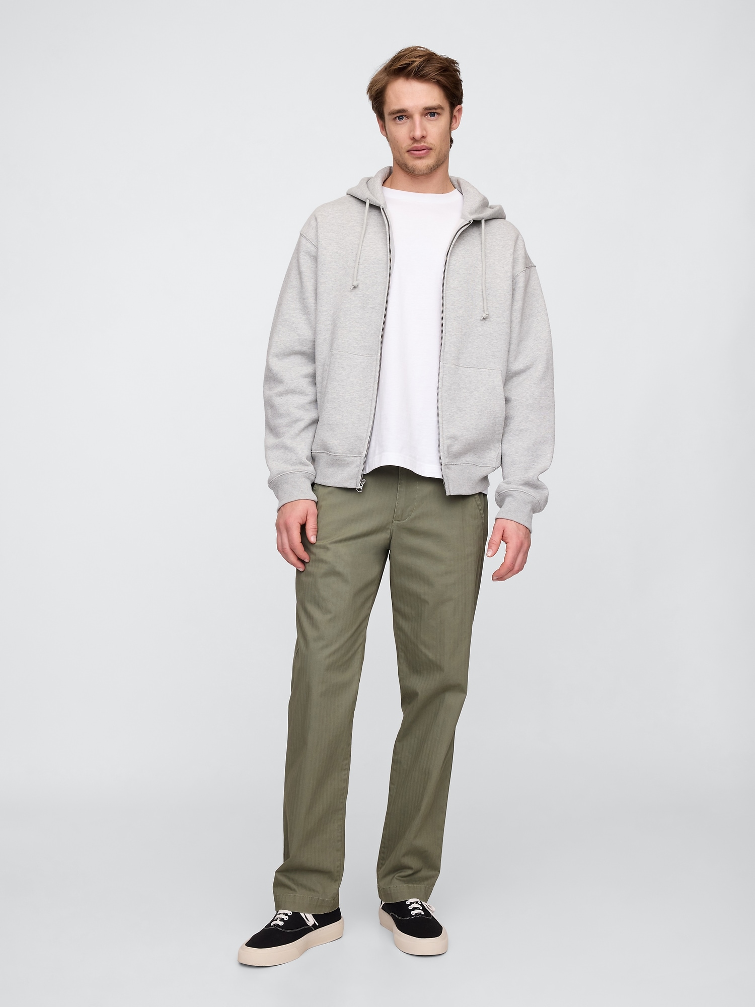 Straight Herringbone Utility Pants