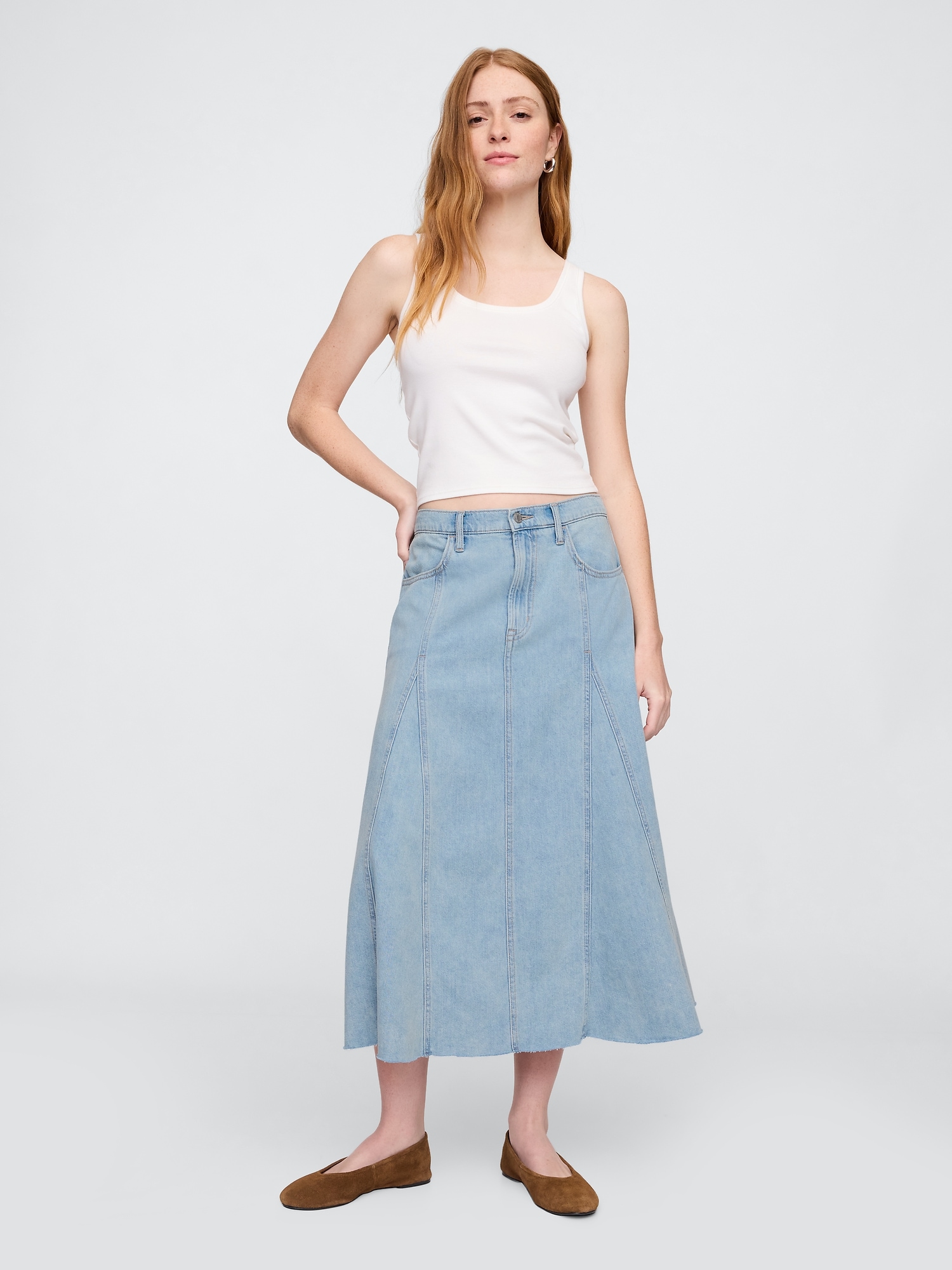 Denim Ruffle Maxi Skirt