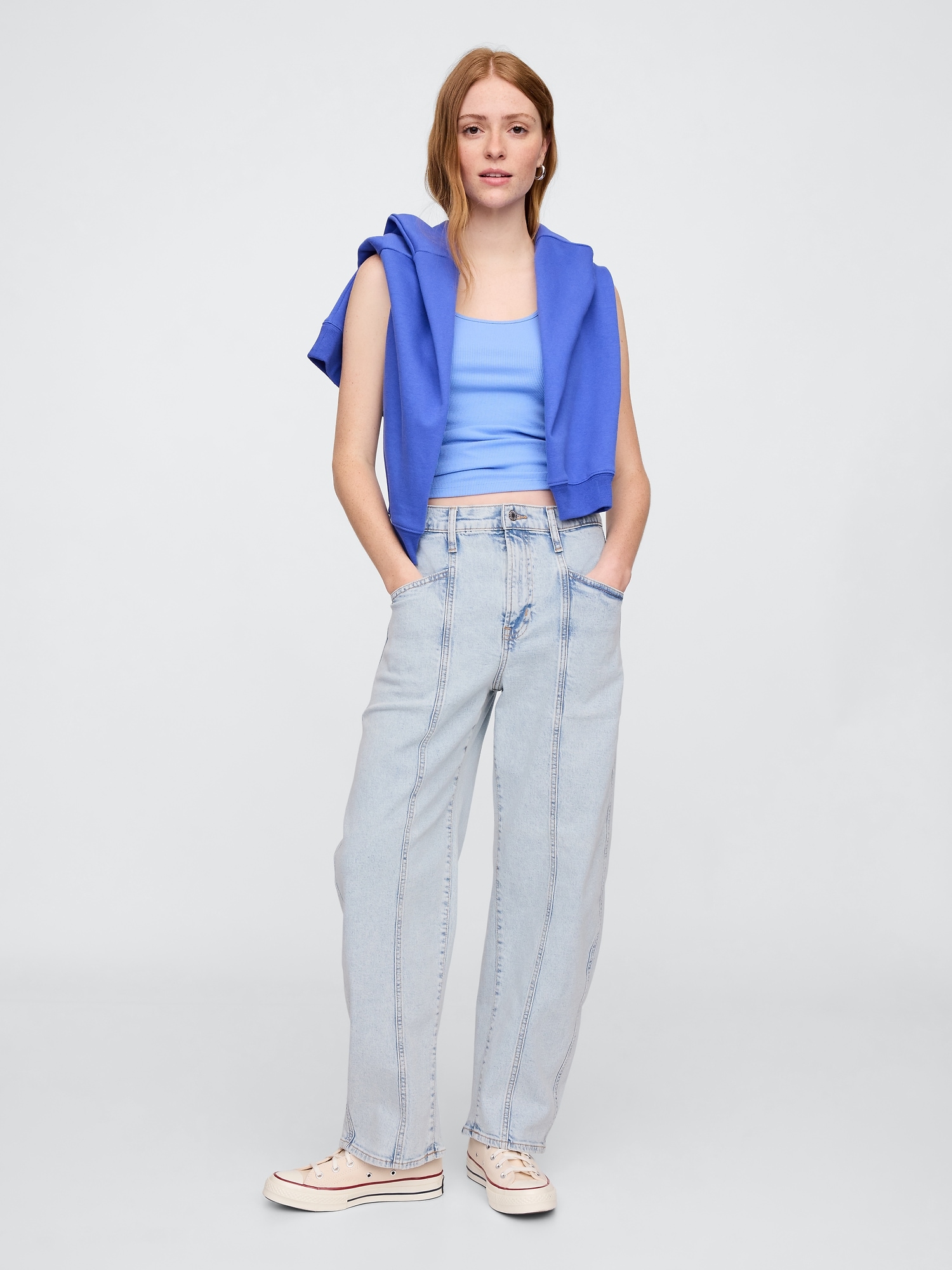 High Rise Seamed Barrel Jeans