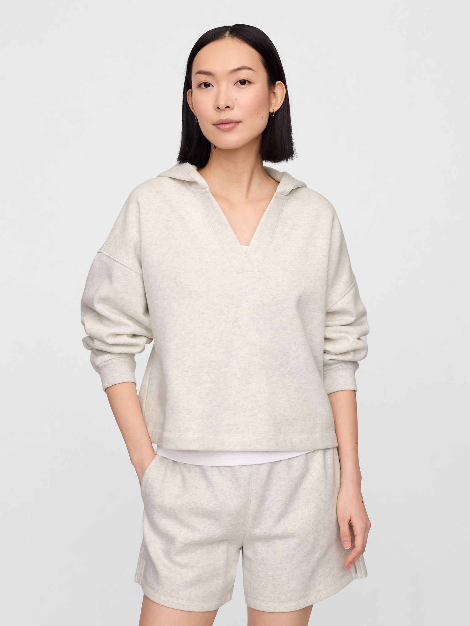 Relaxed Fleece V-Neck Hoodie