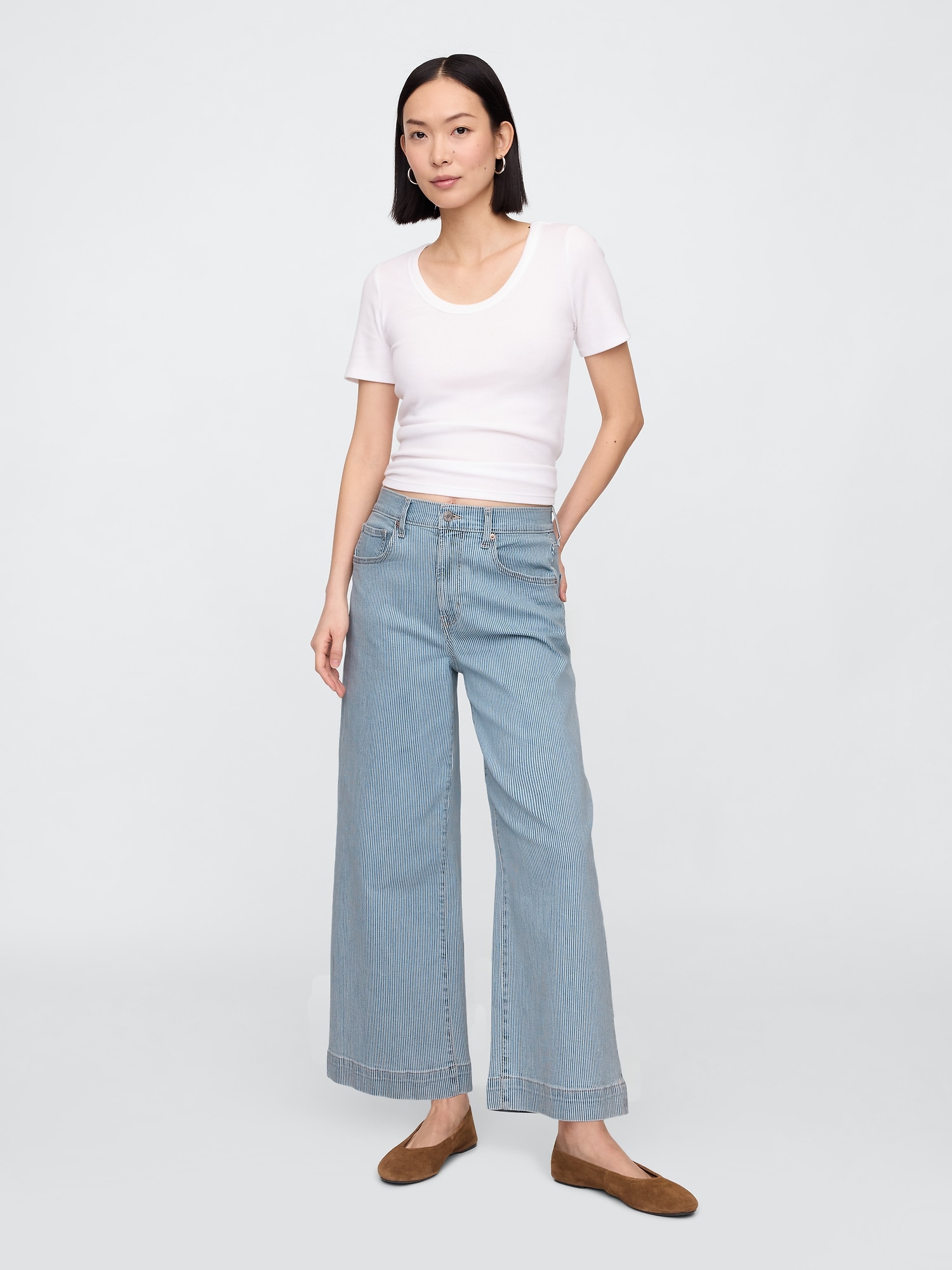 High Rise Stripe Wide-Leg Crop Jeans