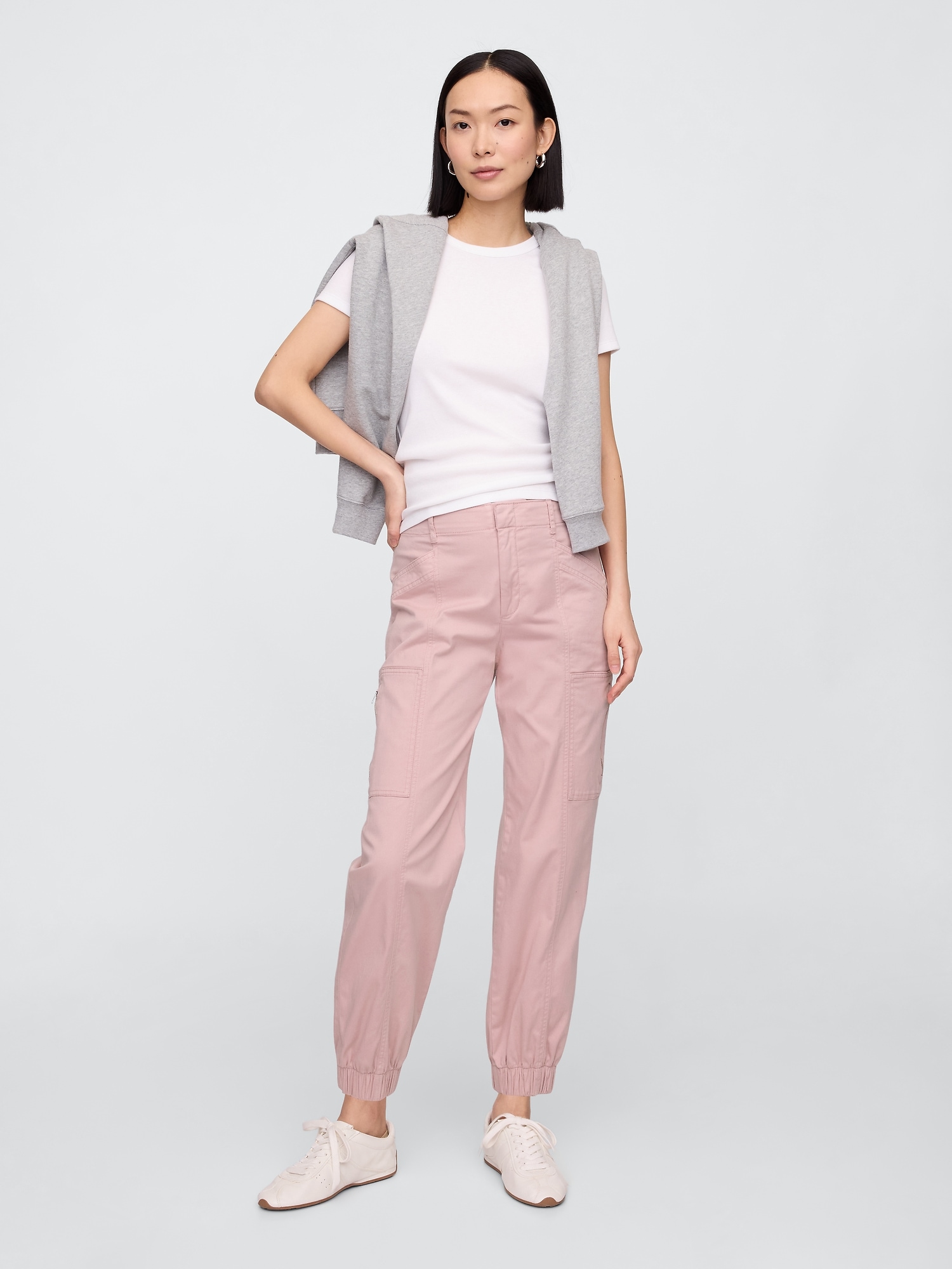 Mid Rise Downtown Khaki Cargo Joggers - Pink