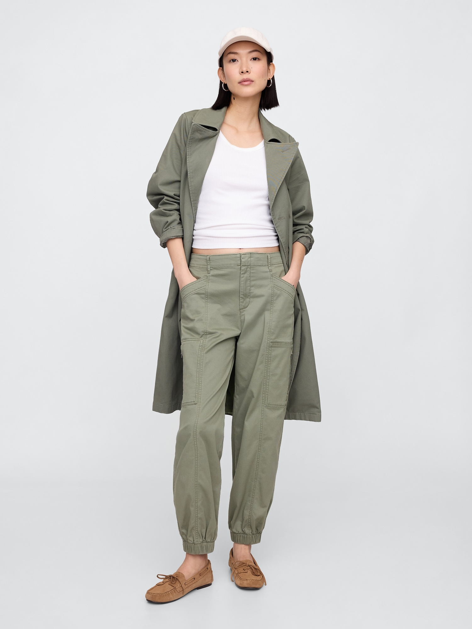 Mid Rise Downtown Khaki Cargo Joggers