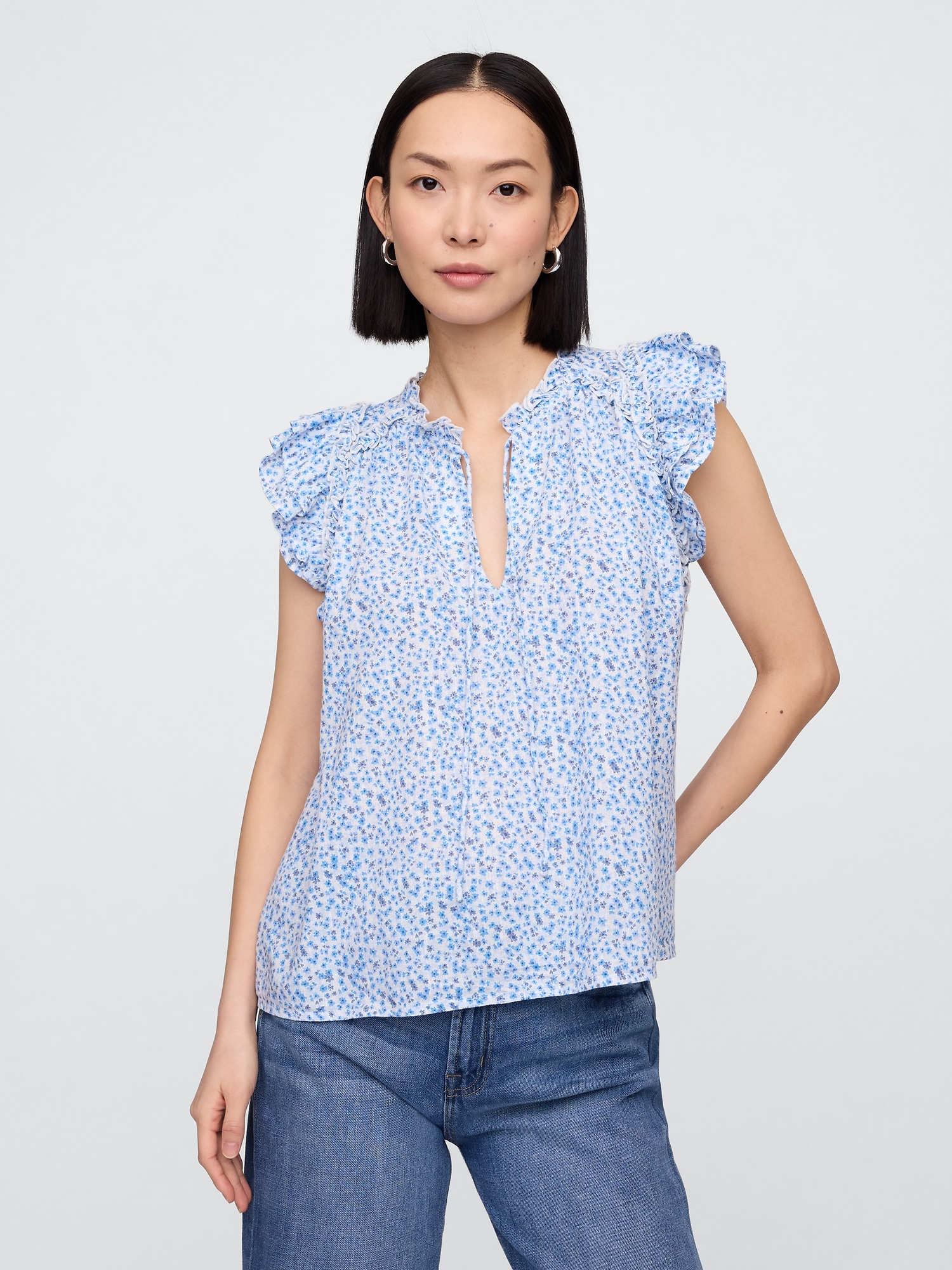 Ruffle Splitneck Top