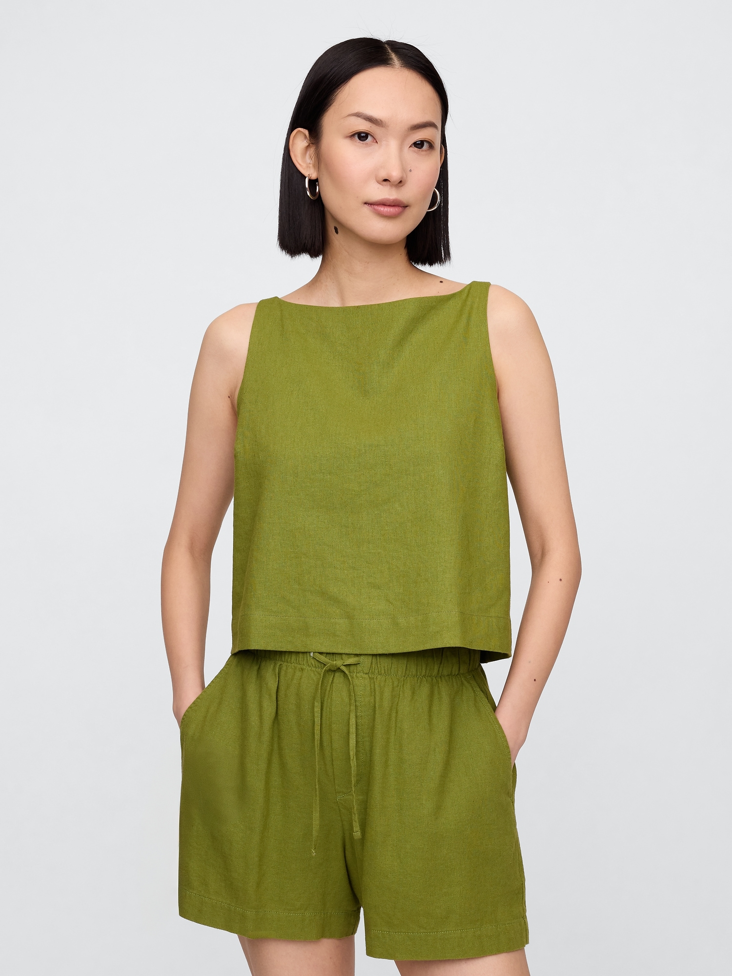 Linen-Blend Apron Top