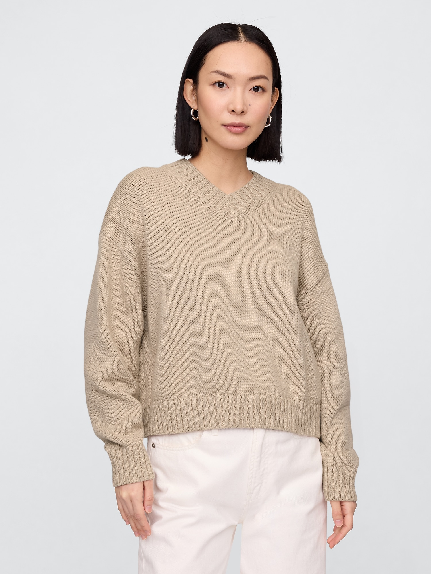 Oversized High V-Neck Sweater