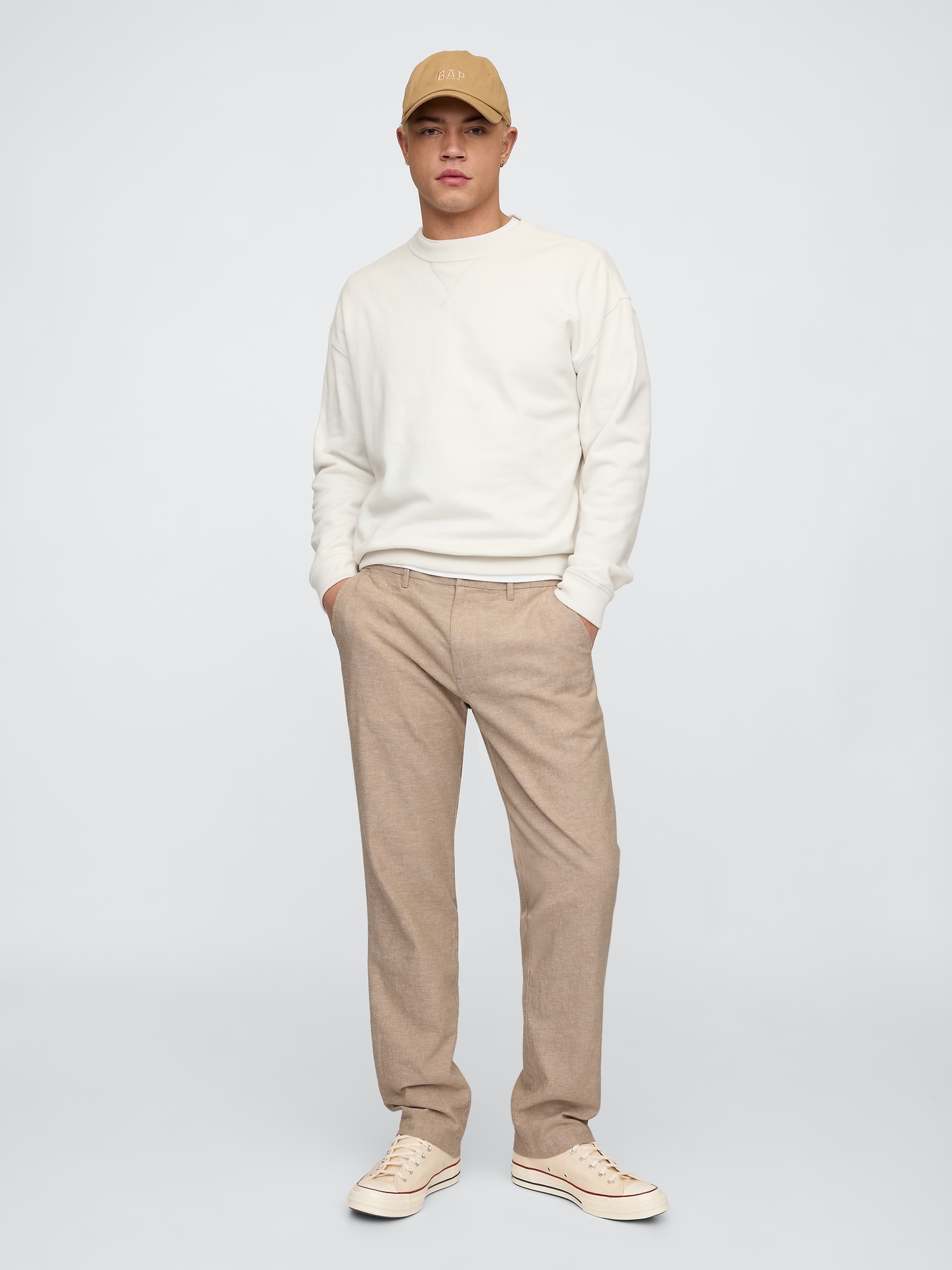 Straight Linen-Blend Pants