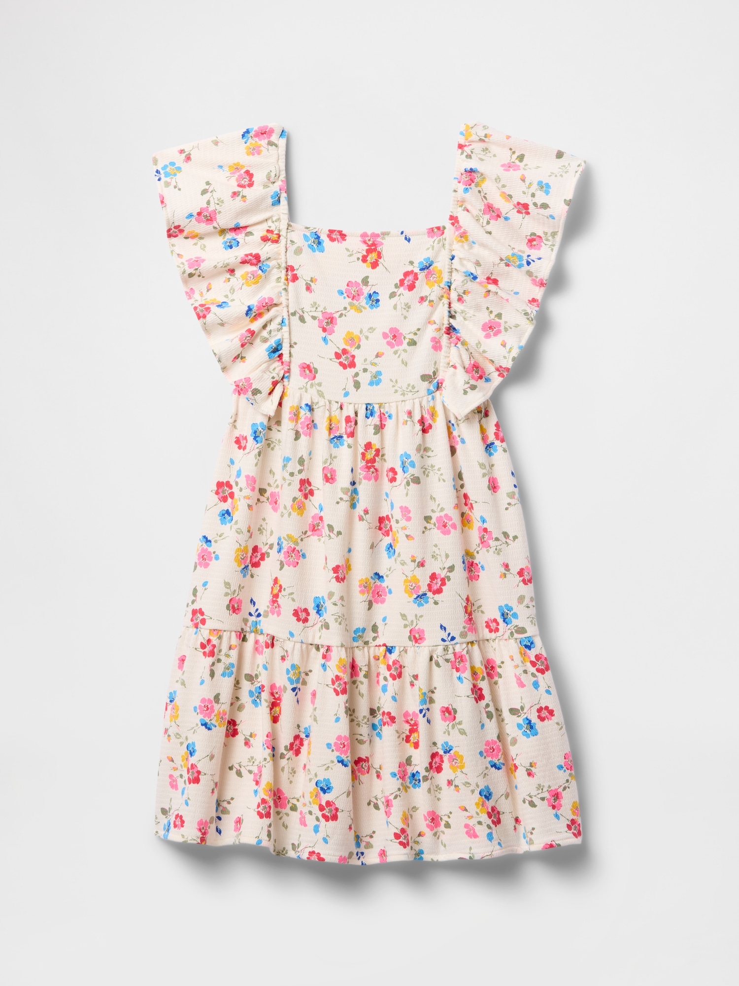 Kids Textured Flutter Sleeve Dress - Multi