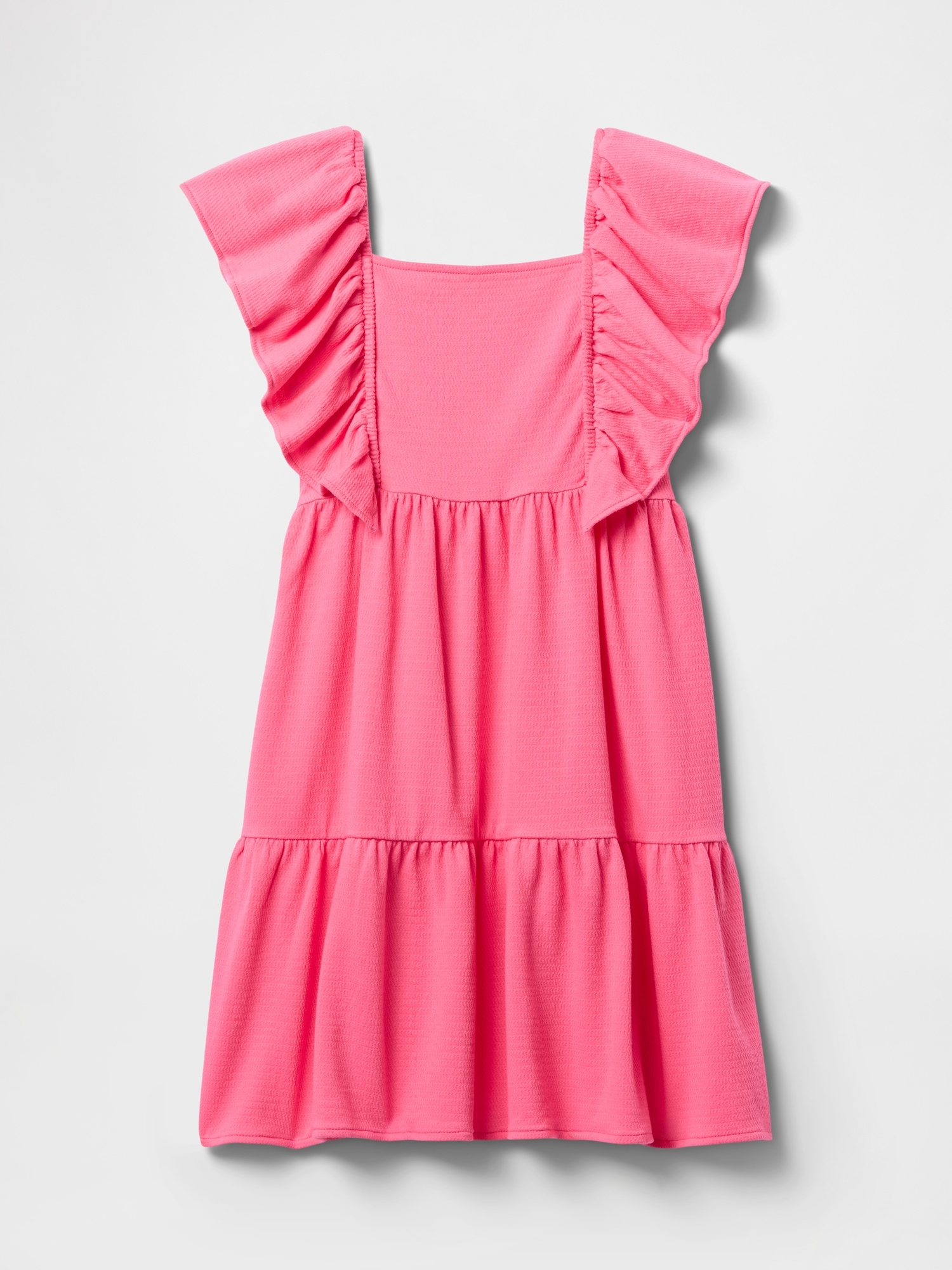 Kids Textured Flutter Sleeve Dress - Pink