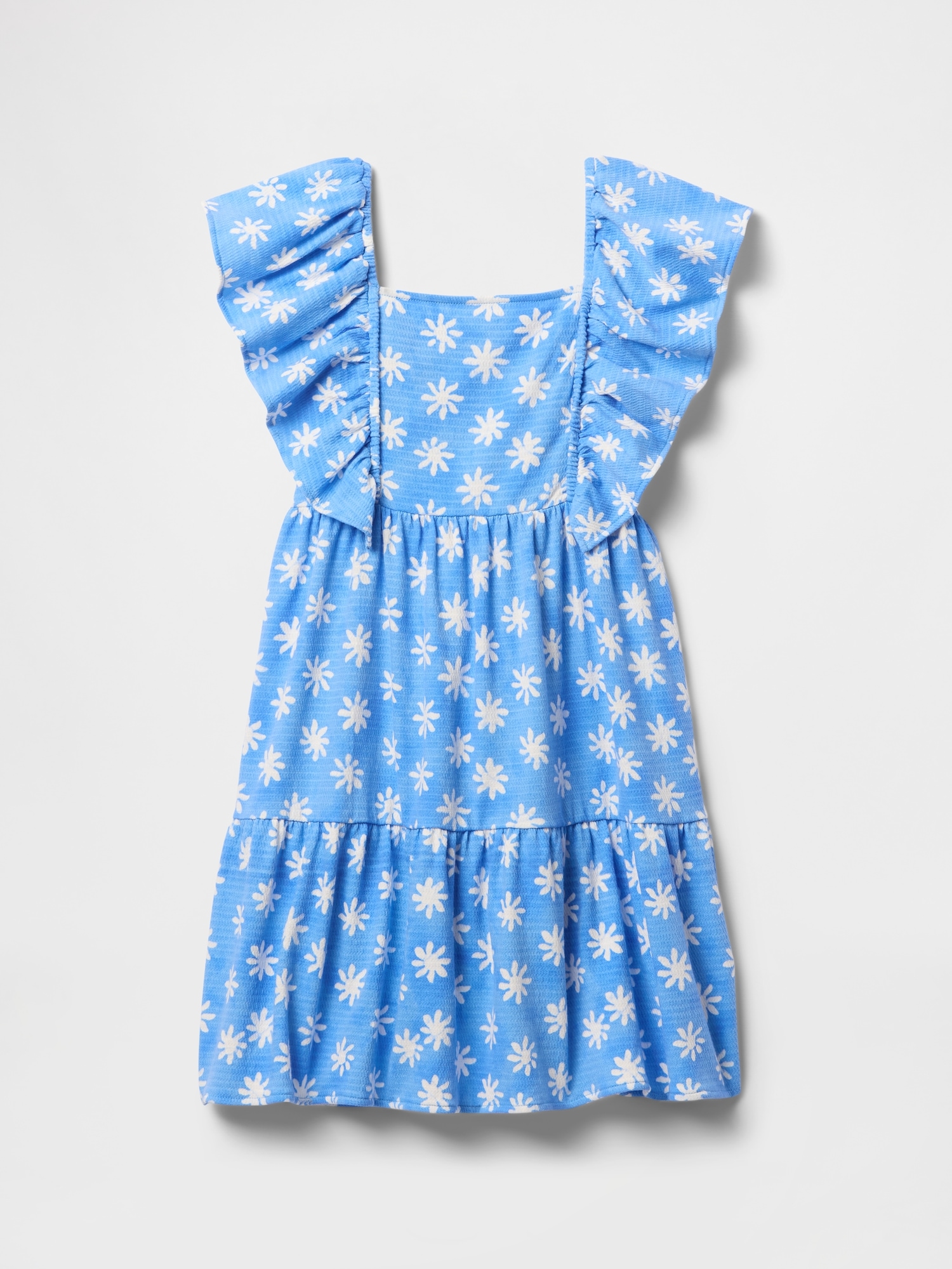 Kids Textured Flutter Sleeve Dress - Blue