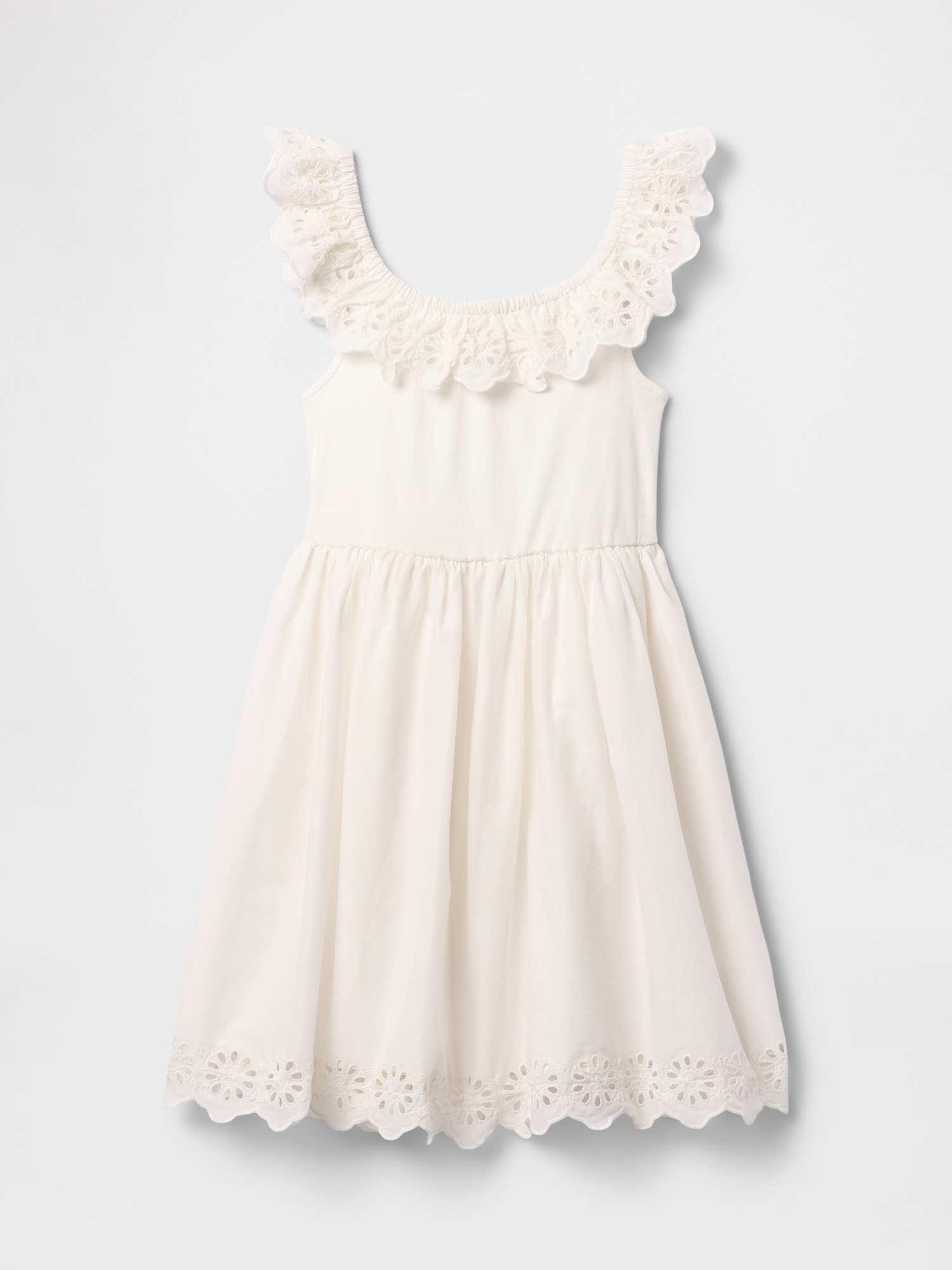 Kids Eyelet Ruffle Dress - White