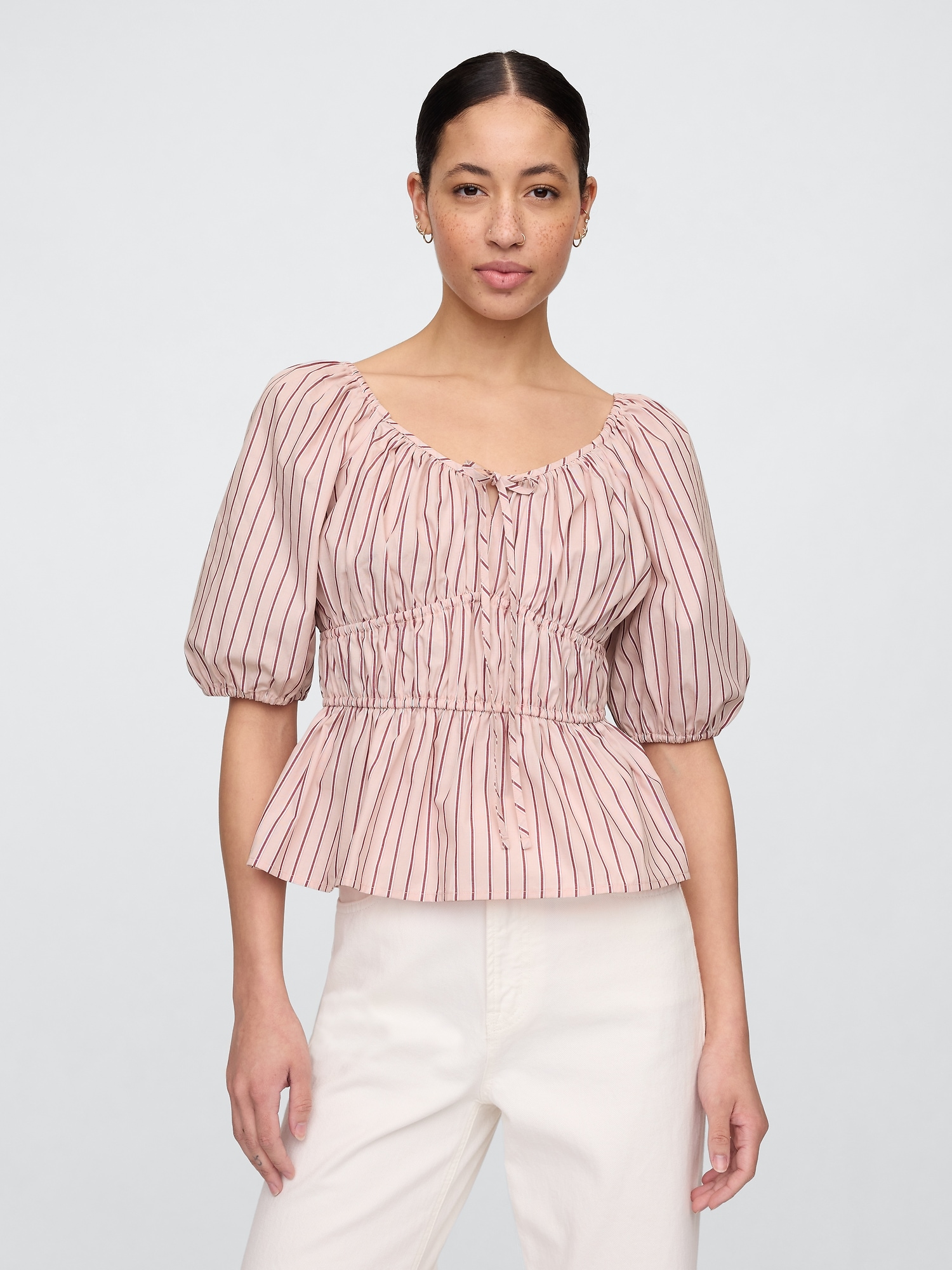 Puff Sleeve Cinched-Waist Top