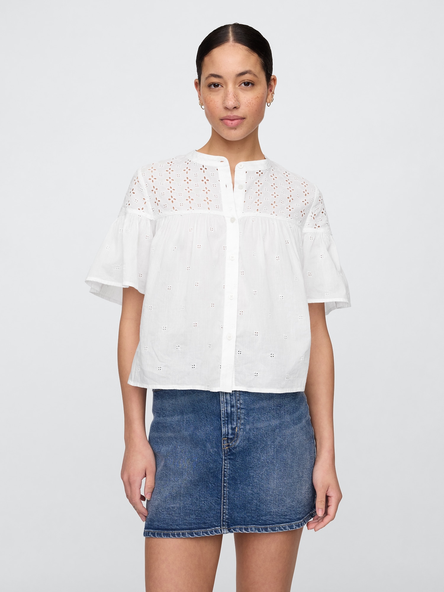 Voile Eyelet Top - White