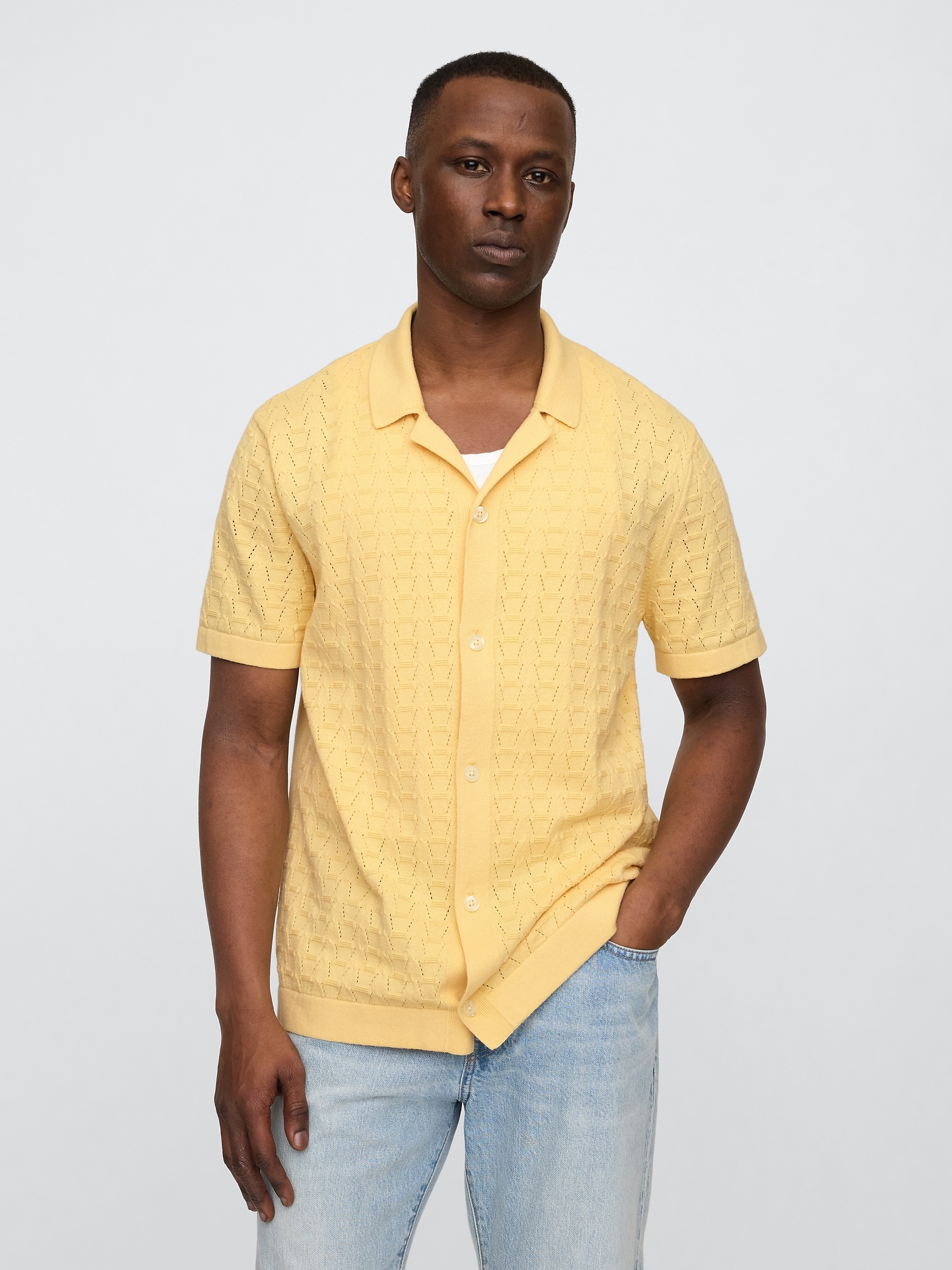 Textured Sweater Vacay Shirt - Yellow