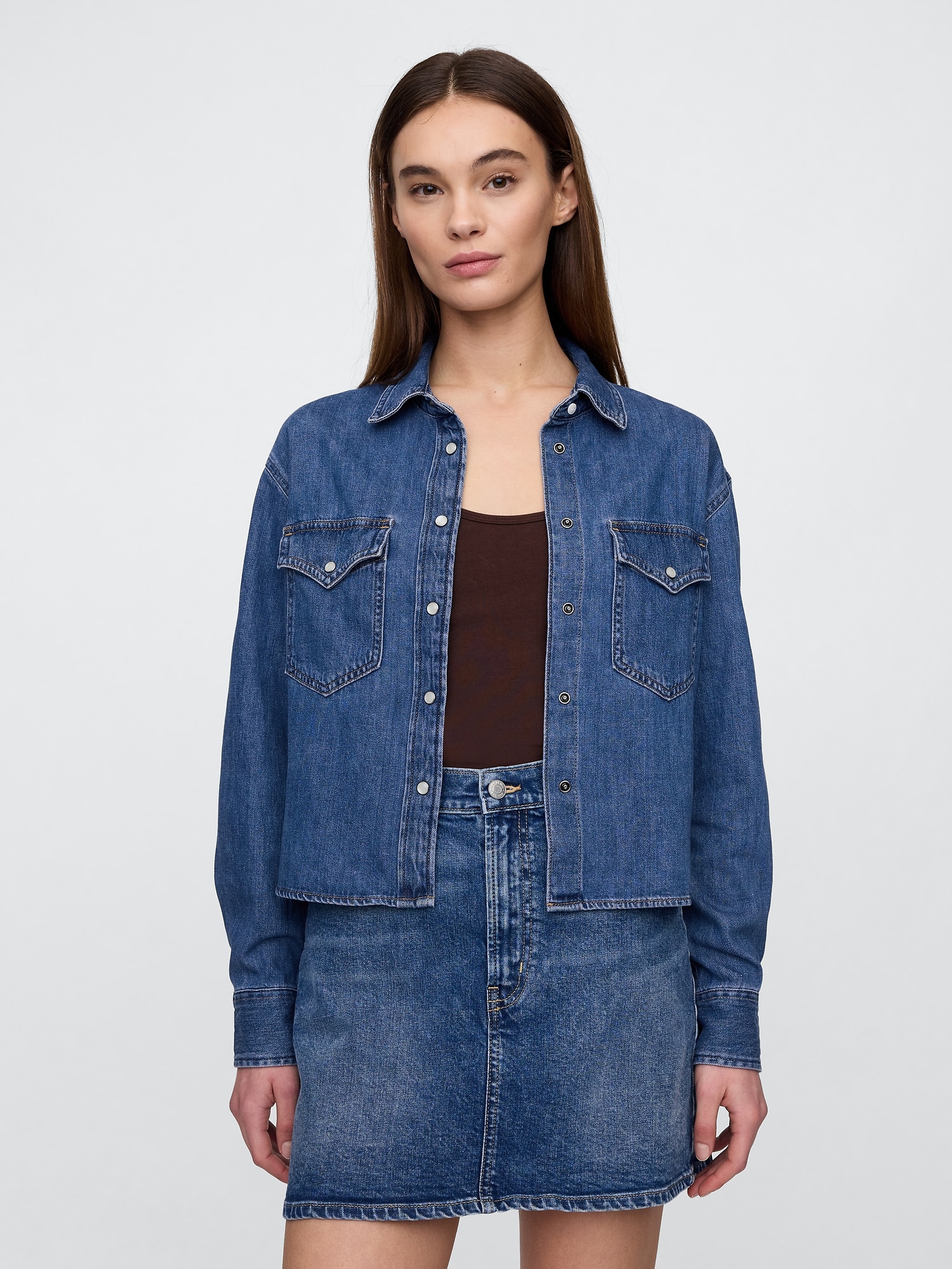 Cropped Denim Western Shirt