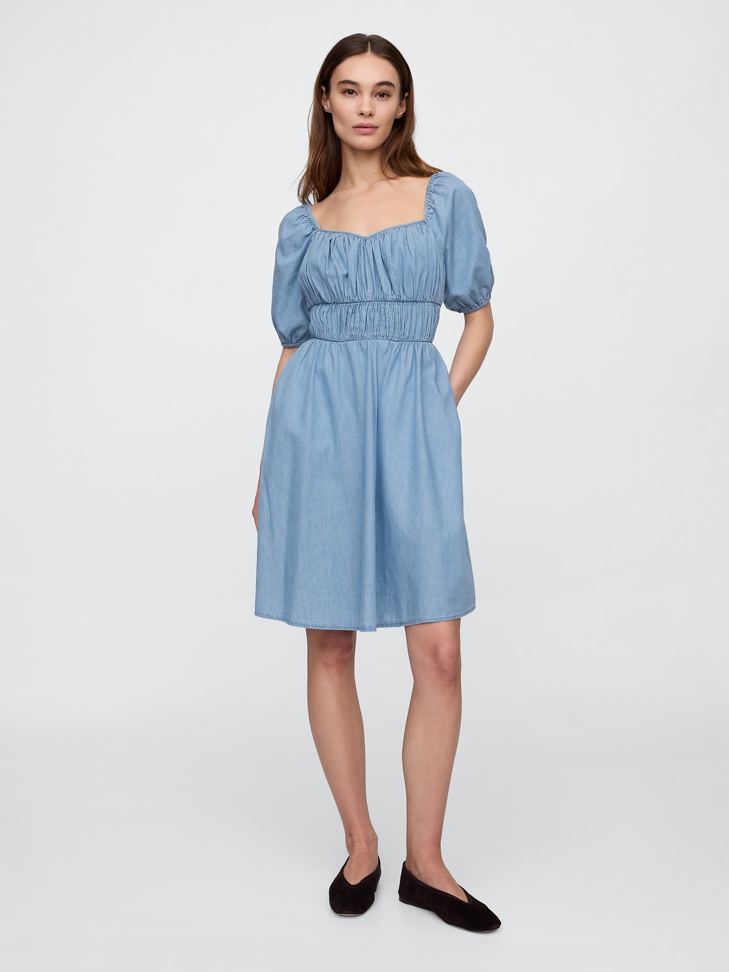 Puff Sleeve Sweetheart Mini Dress - Blue