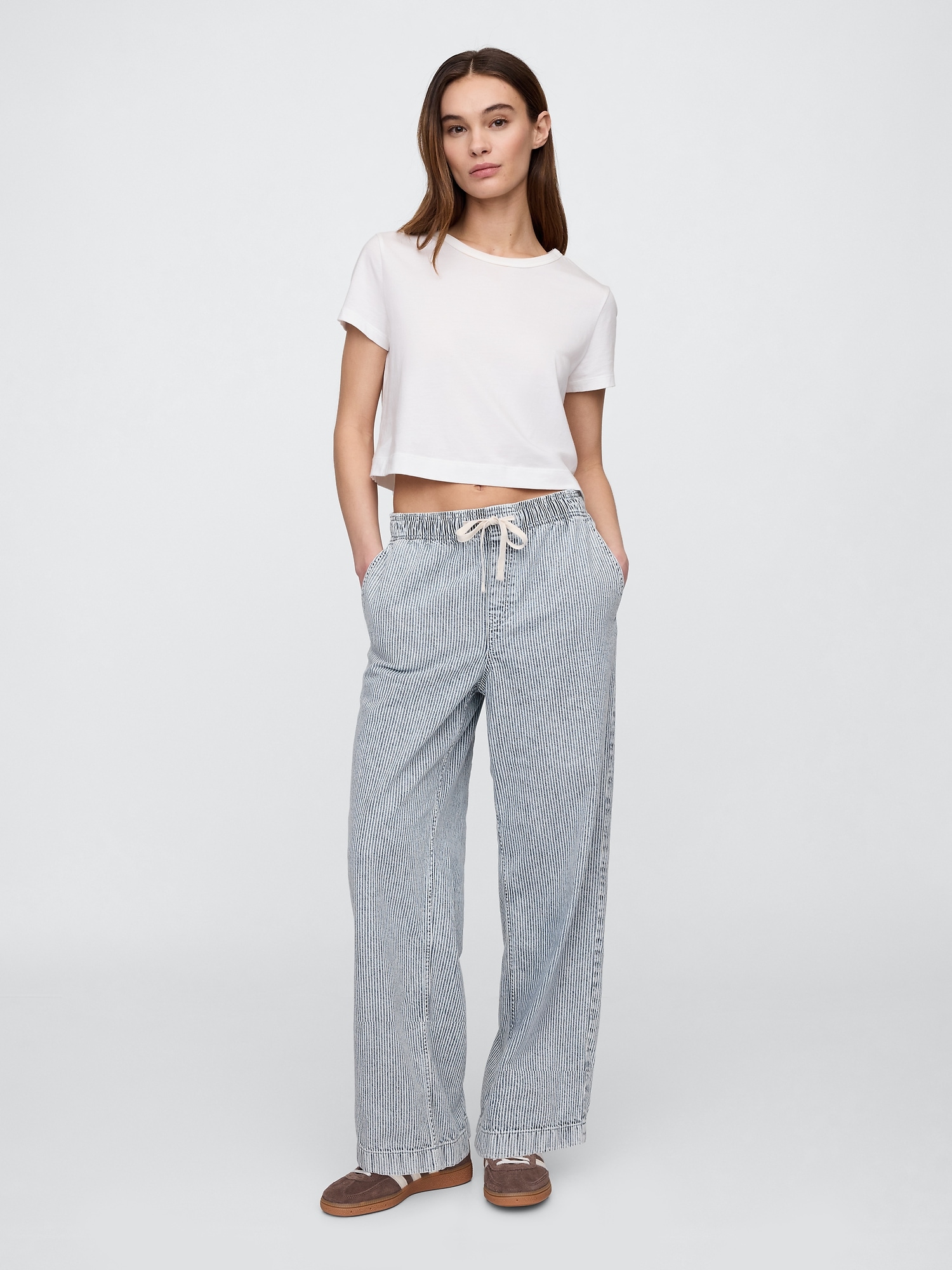 High Rise Pull-On Stripe Wide-Leg Jeans