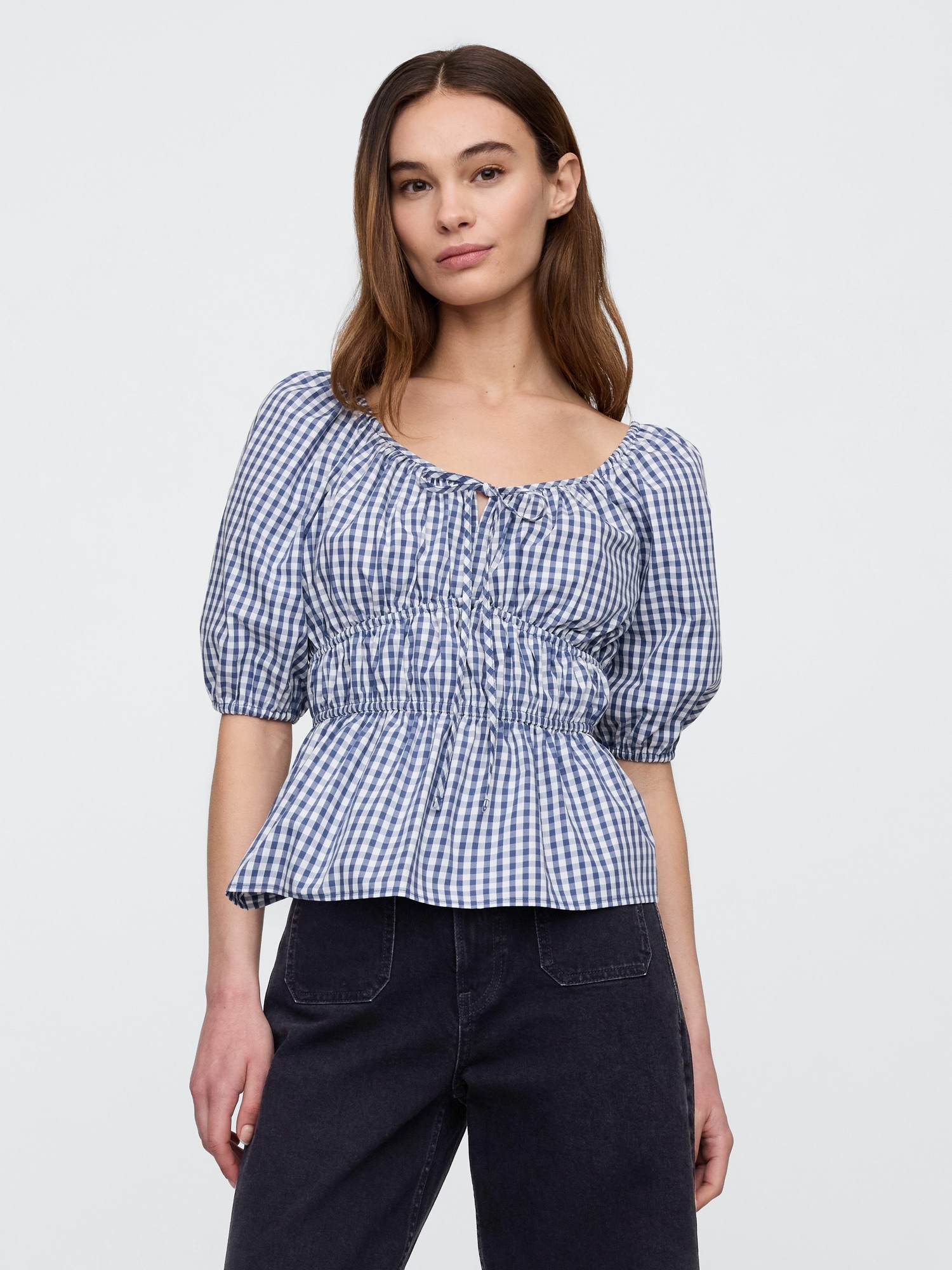 Puff Sleeve Cinched-Waist Top