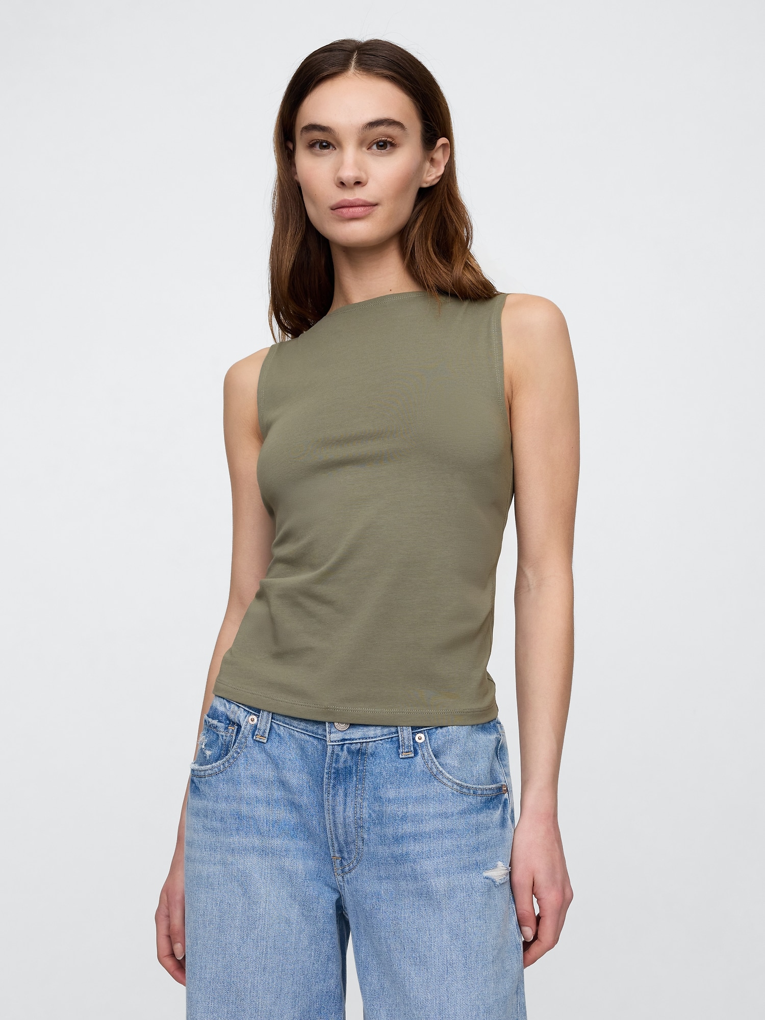 Ribbed Boatneck Tank Top