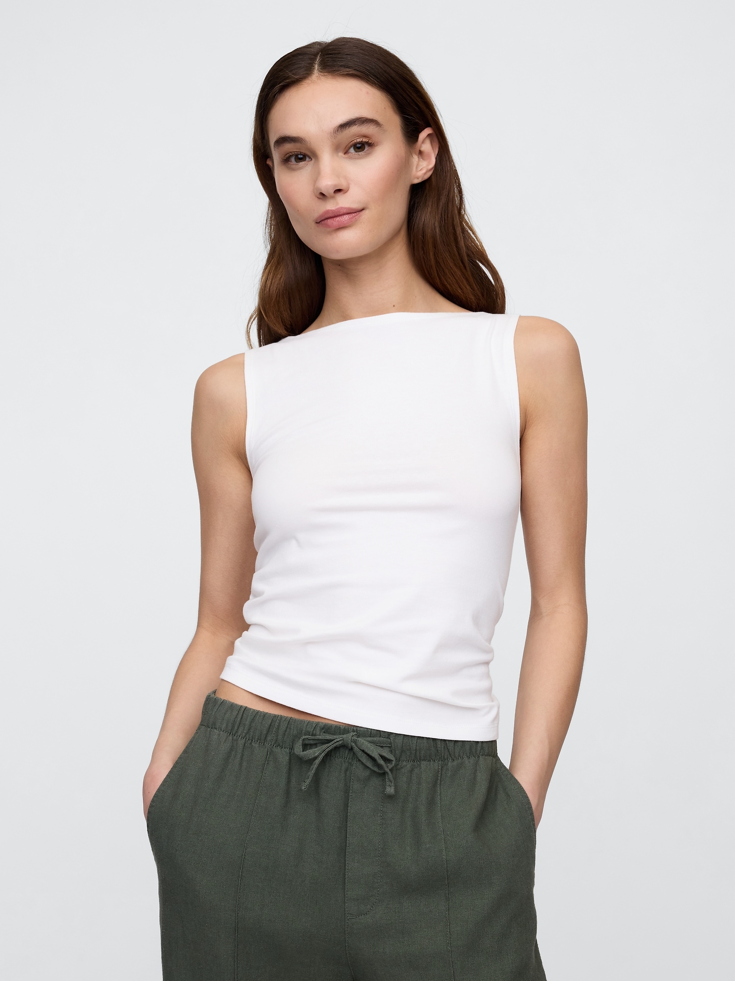 Ribbed Boatneck Tank Top