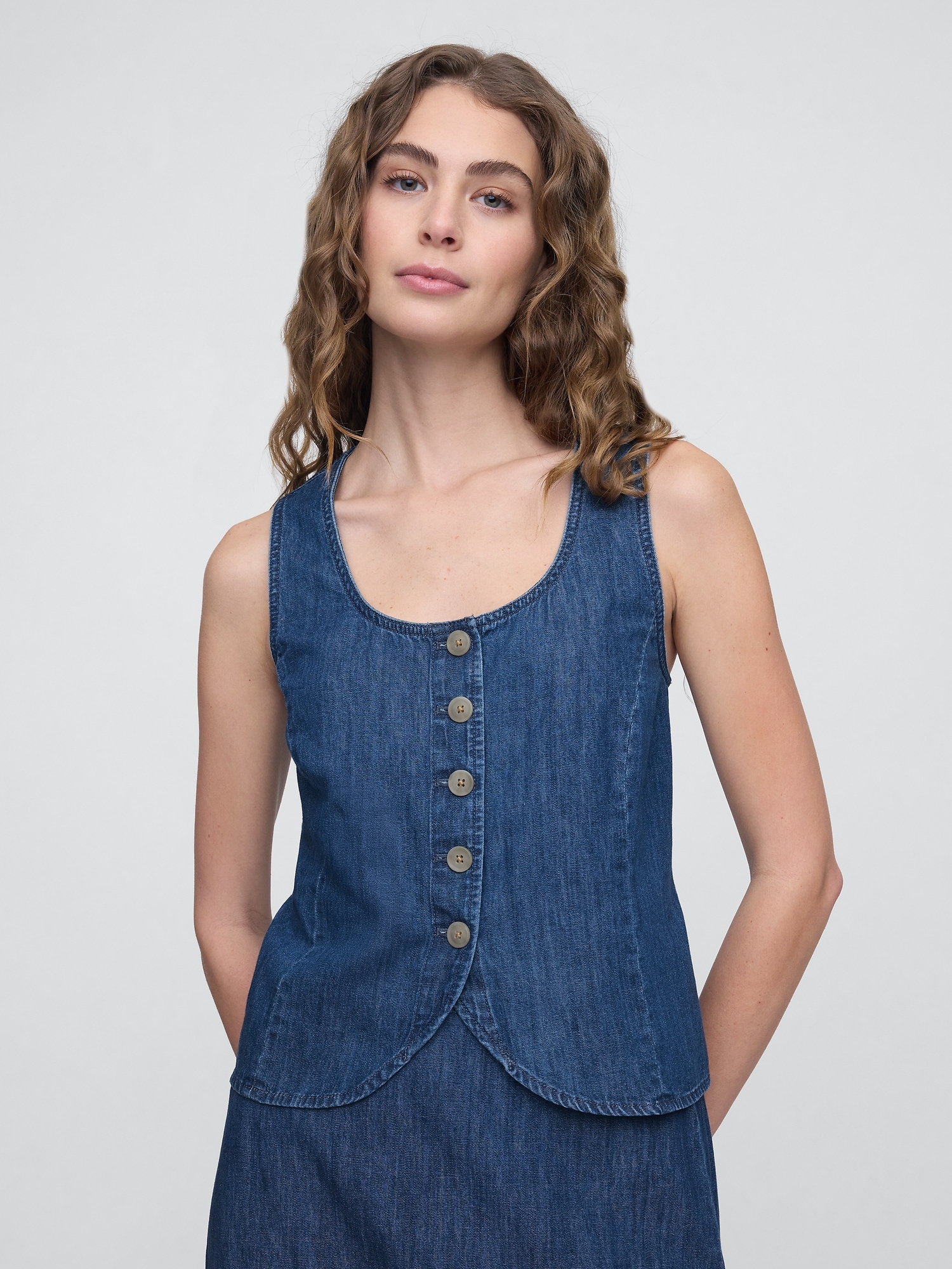 Denim Scoopneck Vest